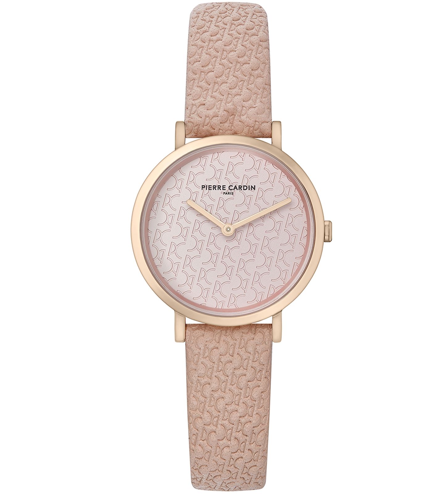 Pierre Cardin Damen Armband-Uhr mit Marken-Kürzel-Print analoge Quarz-Uhr mit Leder-Armband 3ATM 31mm CBV.1504 Rosa