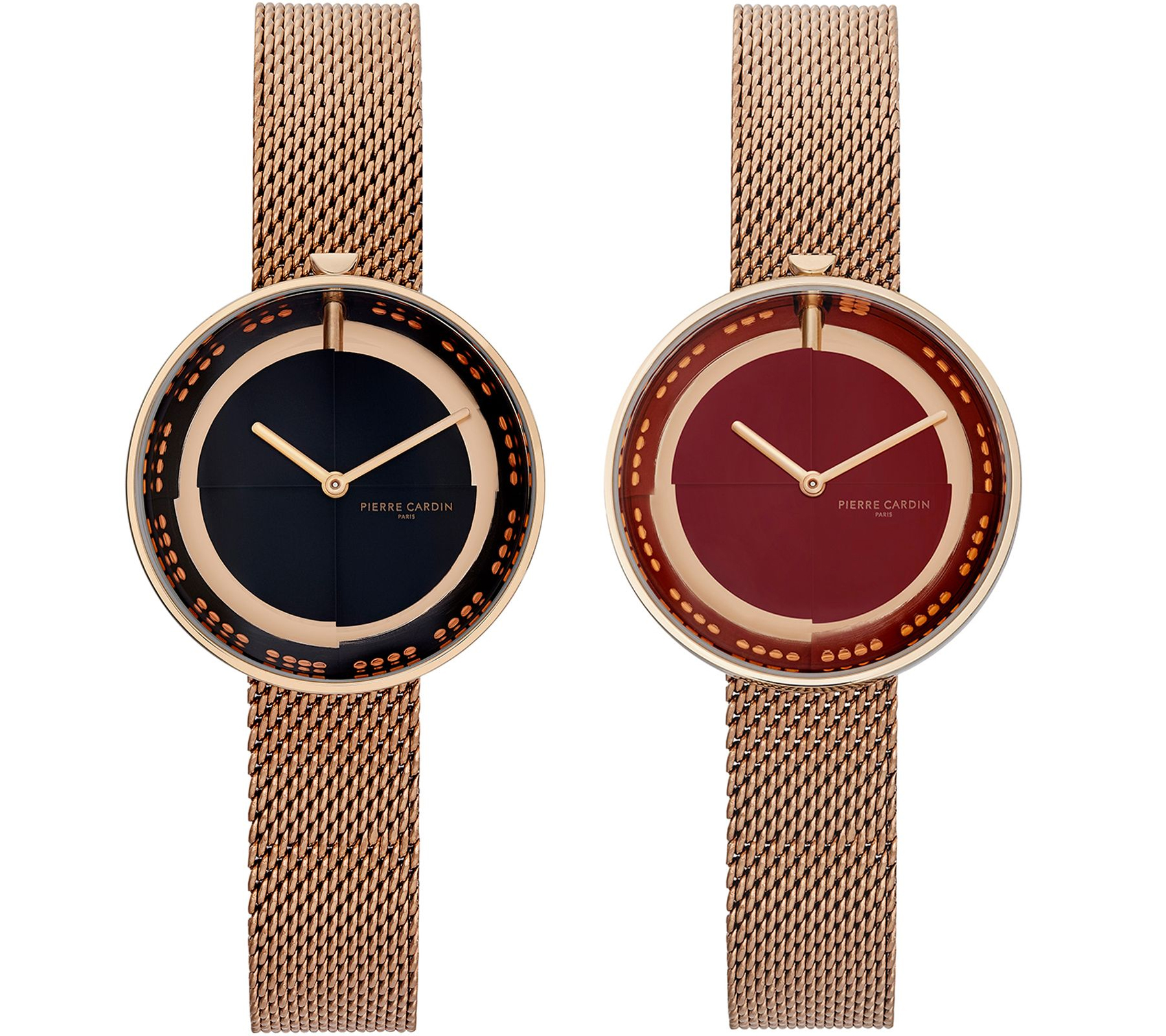 Pierre Cardin Damen Armband-Uhr modernes Ziffernblatt analoge Quarz-Uhr mit Edelstahl-Armband 3ATM 33mm CMA.0001 Rose-Gold/Schwarz oder Rose-Gold/Rot