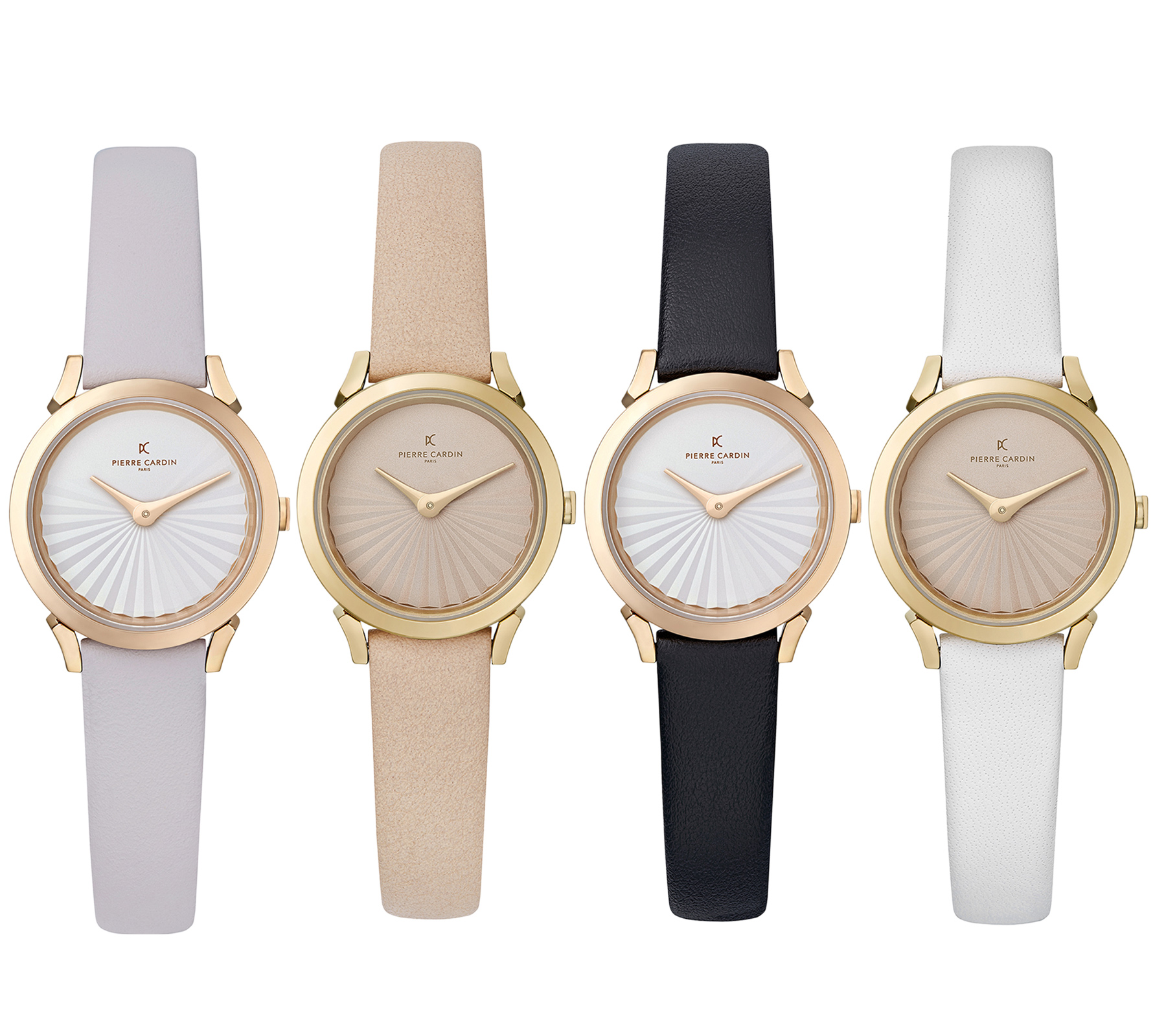 Pierre Cardin Damen Armband-Uhr schlichtes Ziffernblatt analoge Quarz-Uhr mit Leder-Armband 3ATM 27mm CPI.250 Beige, Schwarz, Weiß, Rosa