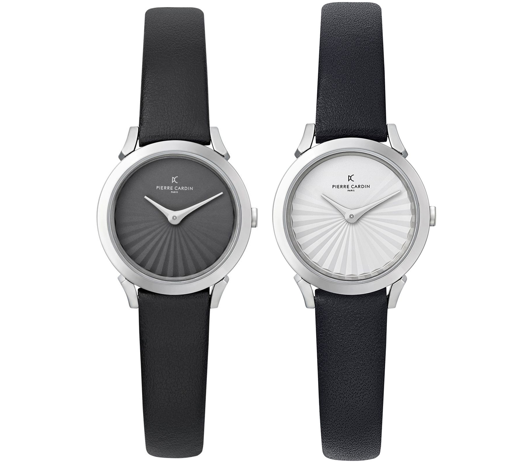 Pierre Cardin Damen Armband-Uhr schlichtes Ziffernblatt analoge Quarz-Uhr mit Leder-Armband 3ATM 27mm CPI.250 Schwarz/Weiß oder Schwarz