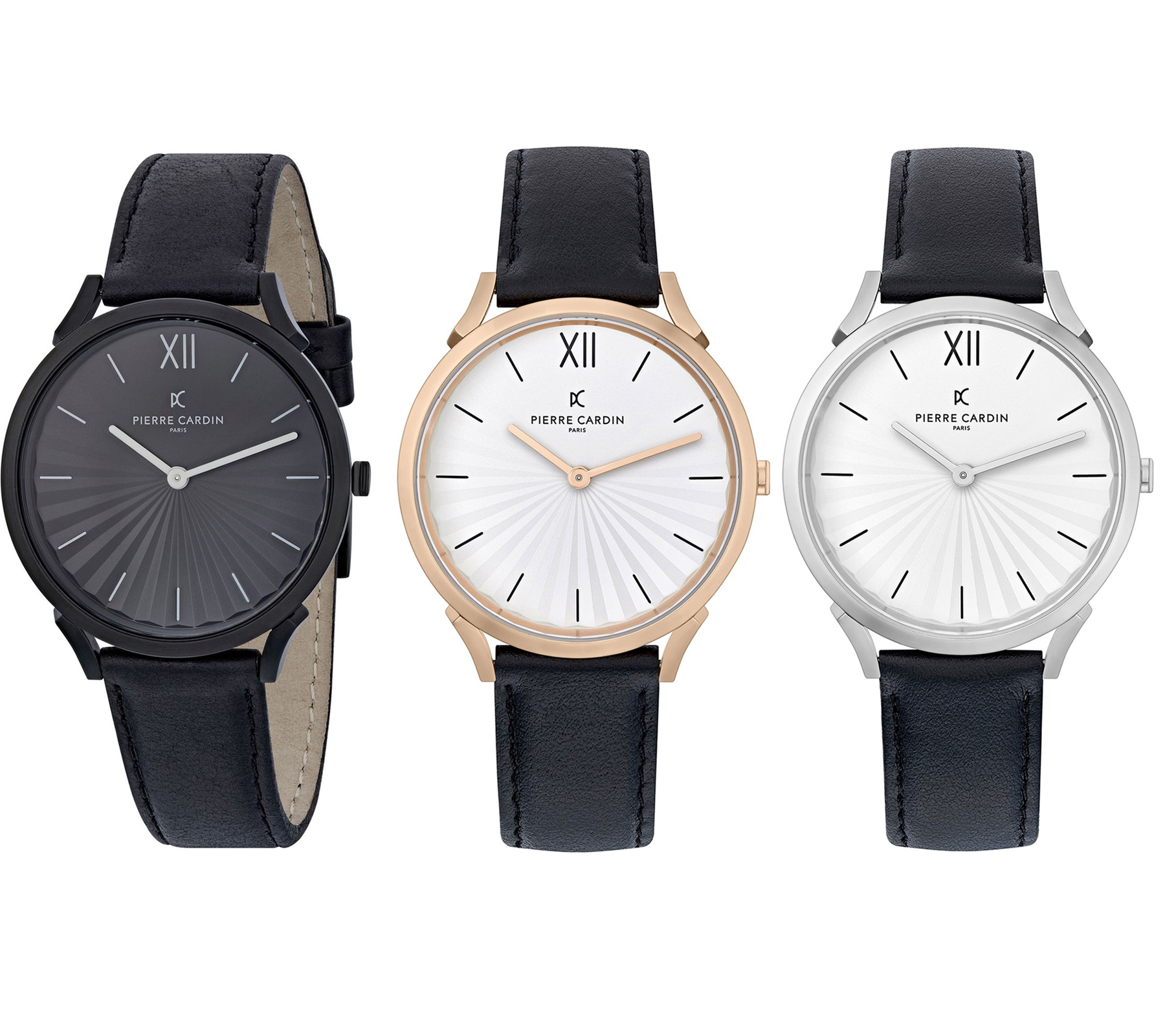 Pierre Cardin Damen Armband-Uhr schlichtes Ziffernblatt analoge Quarz-Uhr mit Leder-Armband 3ATM 40mm CPI.200 Schwarz, Schwarz/Gold oder Schwarz/Silber