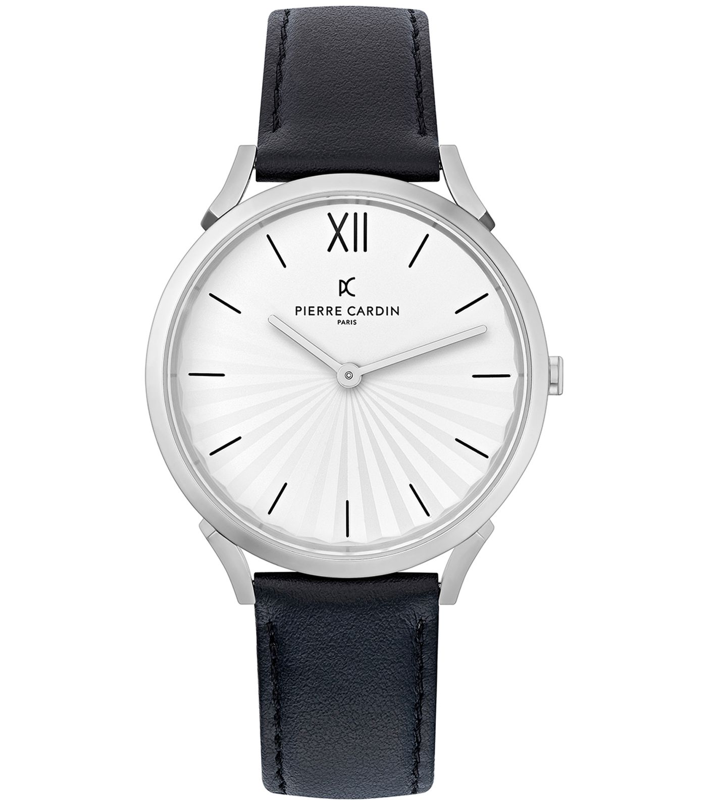 Pierre Cardin Damen Armband-Uhr schlichtes Ziffernblatt analoge Quarz-Uhr mit Leder-Armband 3ATM 40mm CPI.2000 Schwarz/Silber