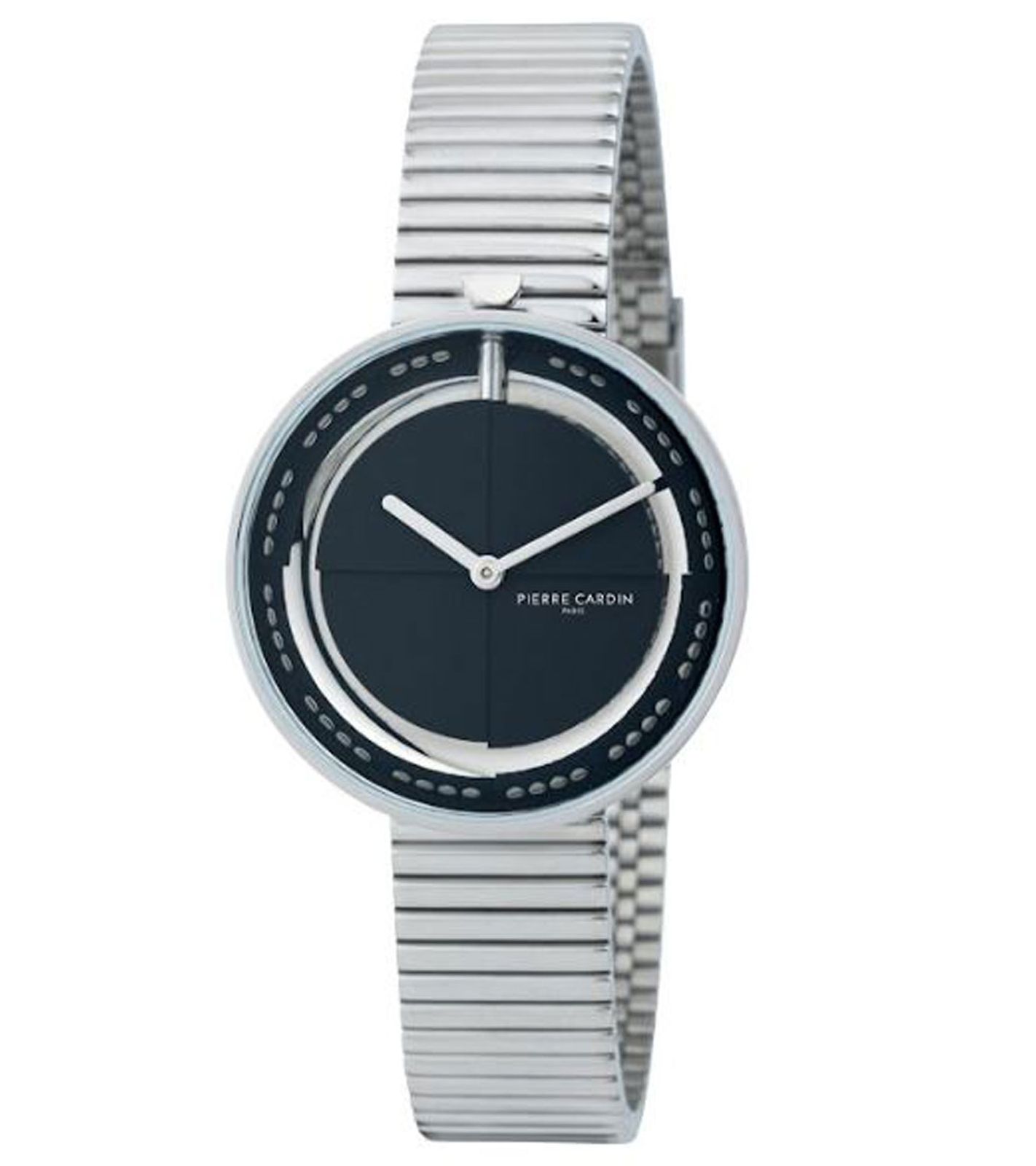 Pierre Cardin Damen Armband-Uhr zeitloses Ziffernblatt analoge Quarz-Uhr mit Edelstahl-Armband 3ATM 32mm CMA.0008 Silber/Schwarz