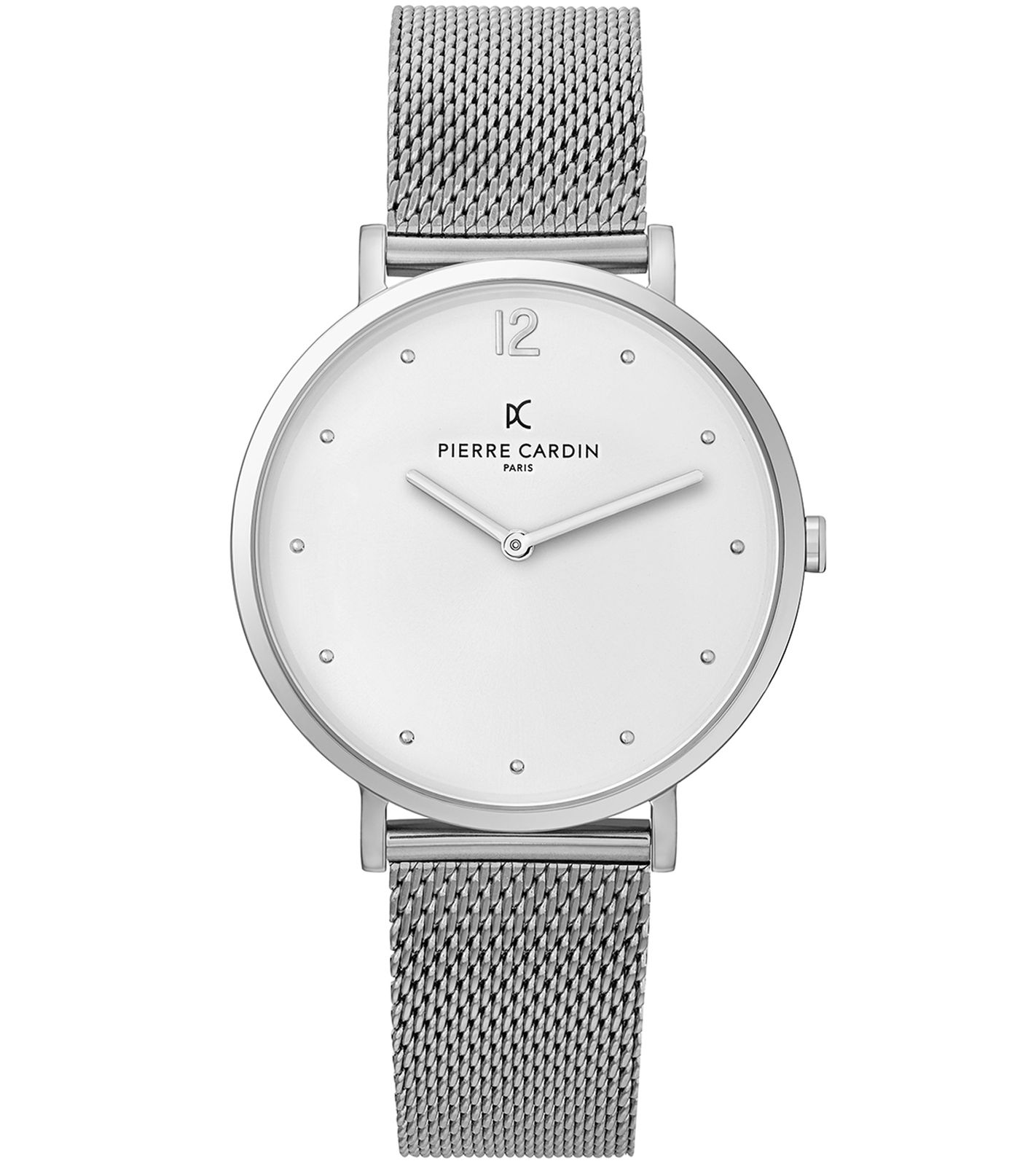 Pierre Cardin Damen schlichte Armband-Uhr analoge Quarz-Uhr mit Edelstahl-Armband 3ATM 39mm CBV.1006 Silber