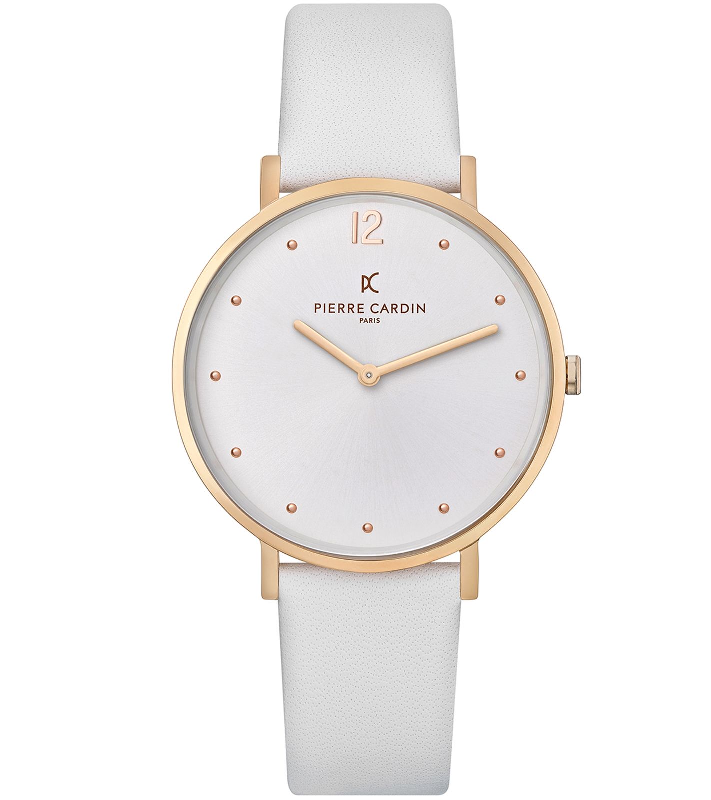 Pierre Cardin Damen schlichte Armband-Uhr analoge Quarz-Uhr mit Leder-Armband 3ATM 39mm CBV.1012 Weiß/Gold