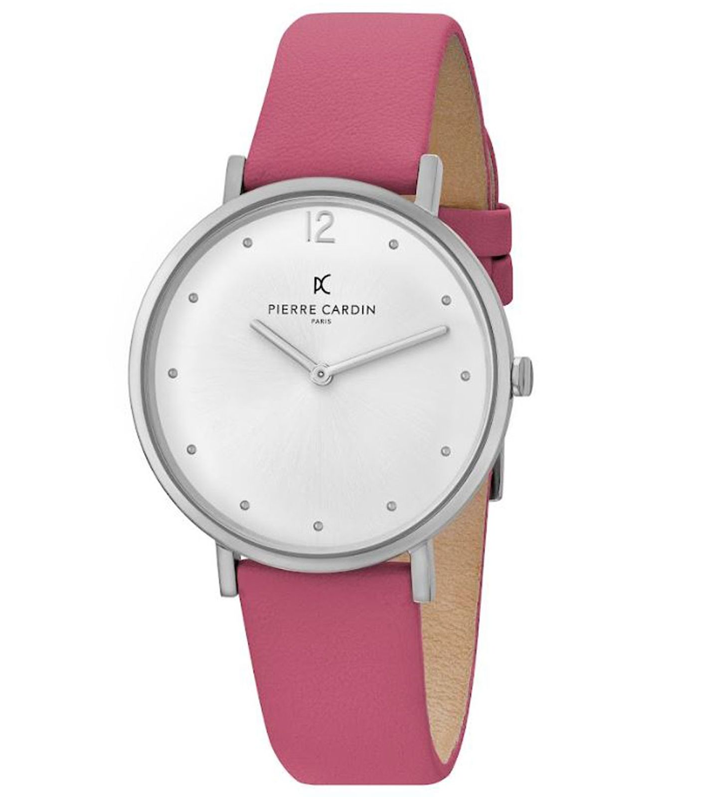 Pierre Cardin Damen schlichte Armband-Uhr analoge Quarz-Uhr mit Leder-Armband 3ATM 39mm CBV.1042 Rosa/Silber