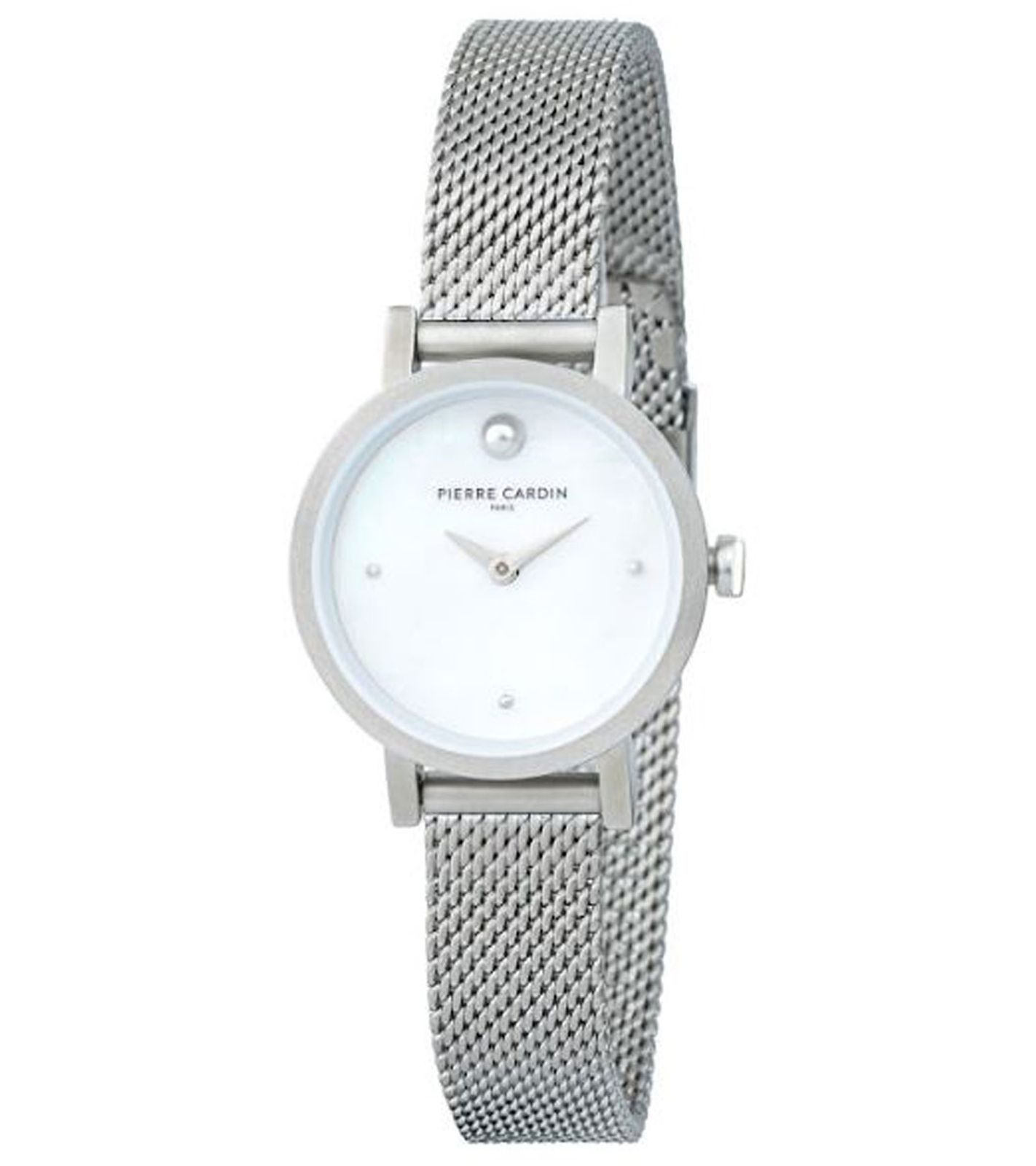 Pierre Cardin Damen Zweizeiger-Armband-Uhr Ziffernblatt mit silbernen Kreis-Details analoge Quarz-Uhr mit Edelstahl-Armband 3ATM 27mm CCM.0522 Silber