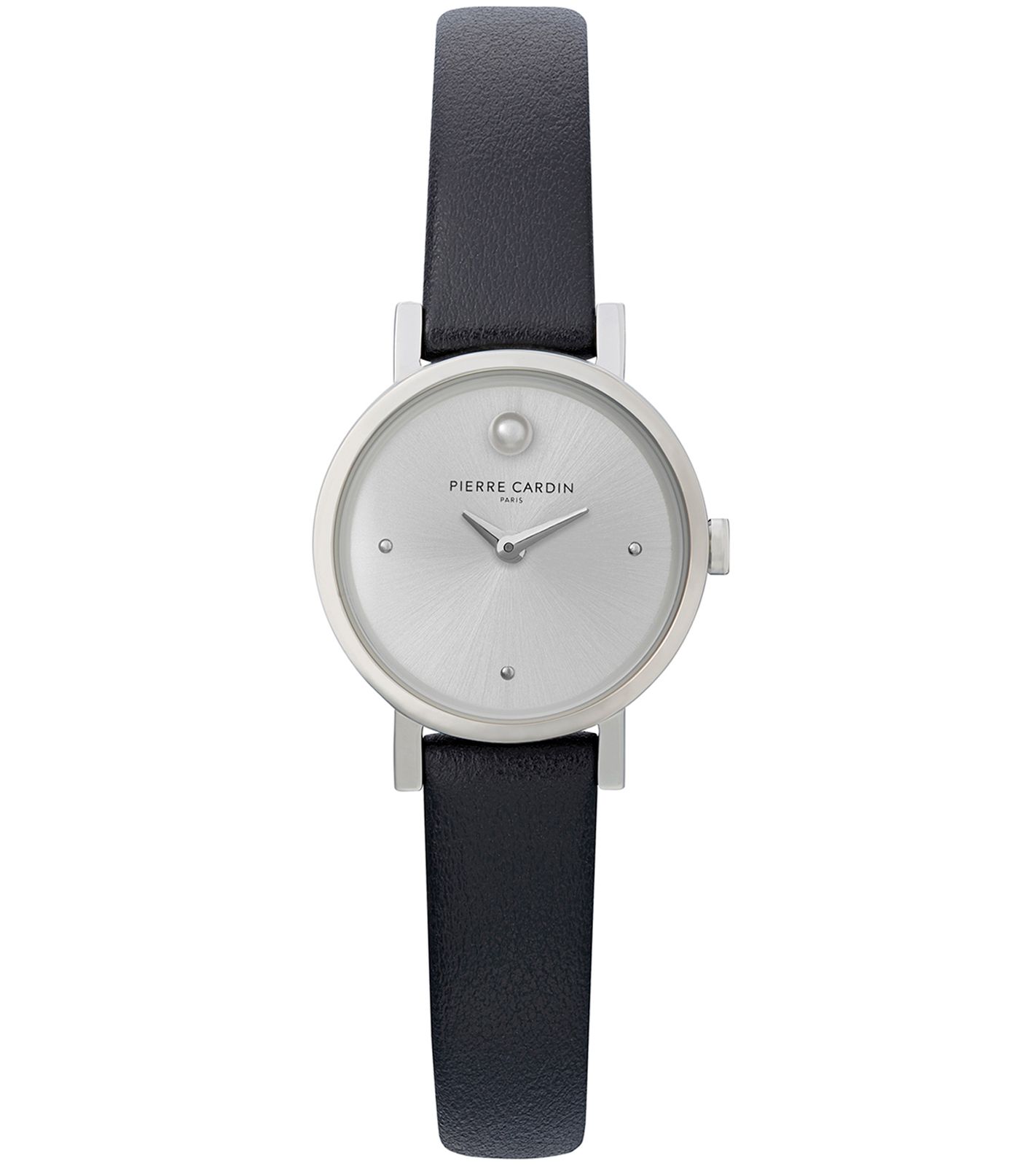 Pierre Cardin Damen Zweizeiger-Armband-Uhr Ziffernblatt mit silbernen Kreis-Details analoge Quarz-Uhr mit Leder-Armband 3ATM 27mm CCM.0504 Silber/Schwarz