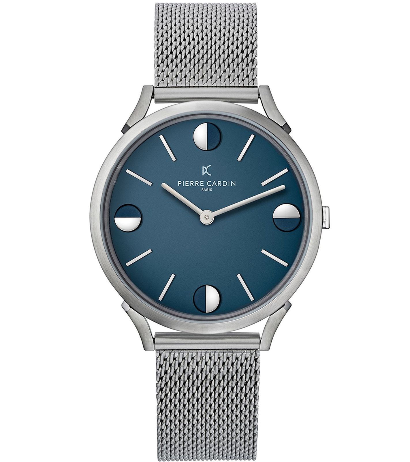 Pierre Cardin Herren Armband-Uhr analoge Quarz-Uhr mit Edelstahl-Armband 3ATM 40mm CPI.2013 Silber/Blau