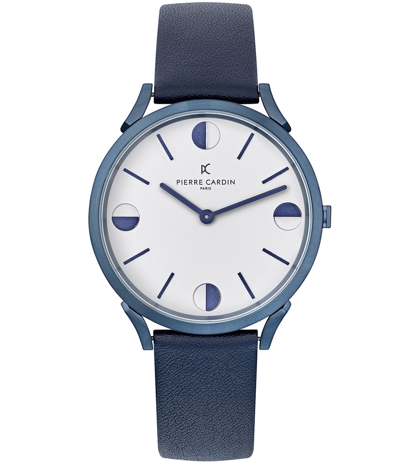 Pierre Cardin Herren Armband-Uhr analoge Quarz-Uhr mit Leder-Armband 3ATM 40mm CPI.2009 Blau/Silber