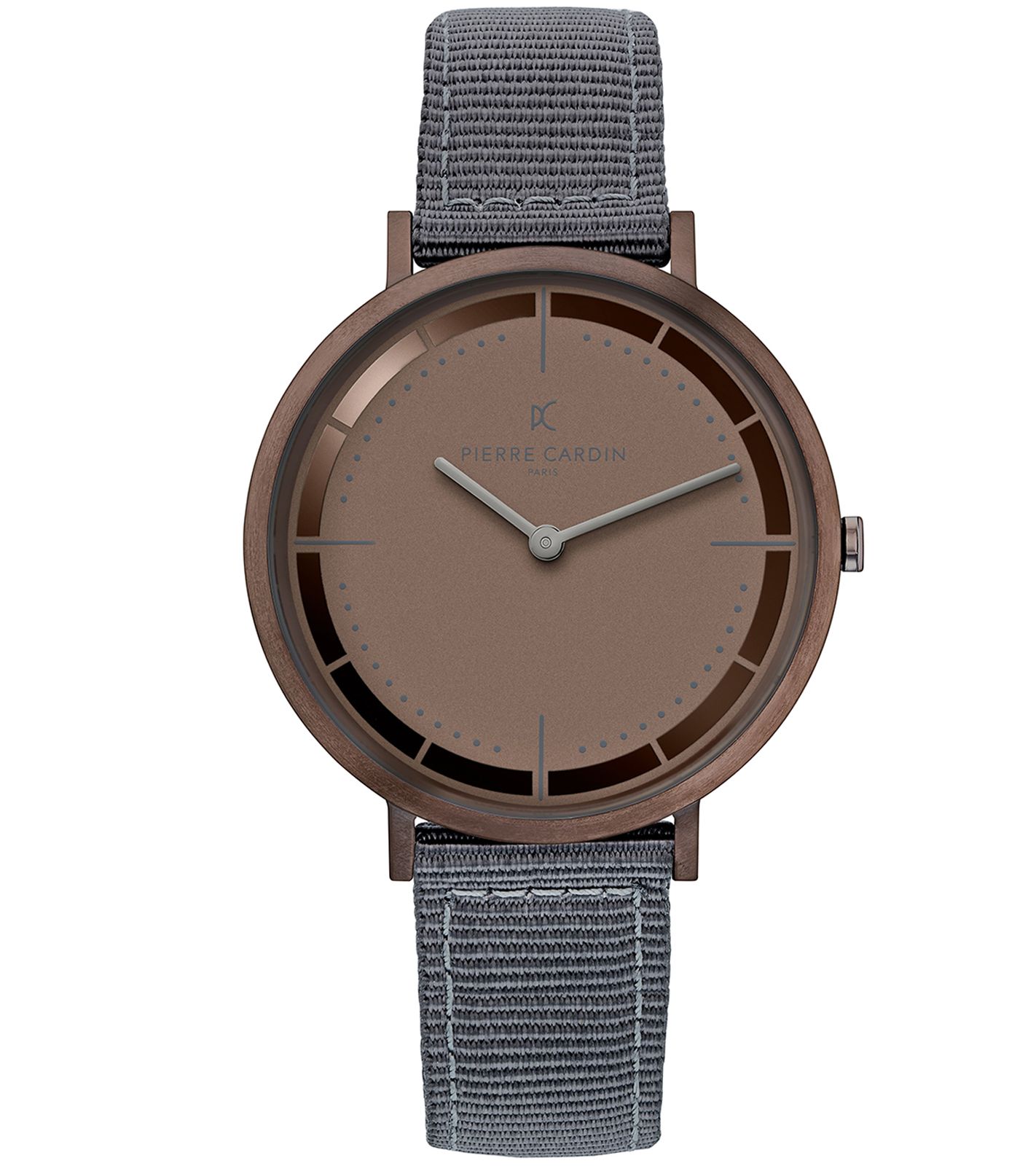 Pierre Cardin Herren Armband-Uhr analoge Quarz-Uhr mit Textil-Armband 3ATM 41mm CBV.1036 Grau/Braun