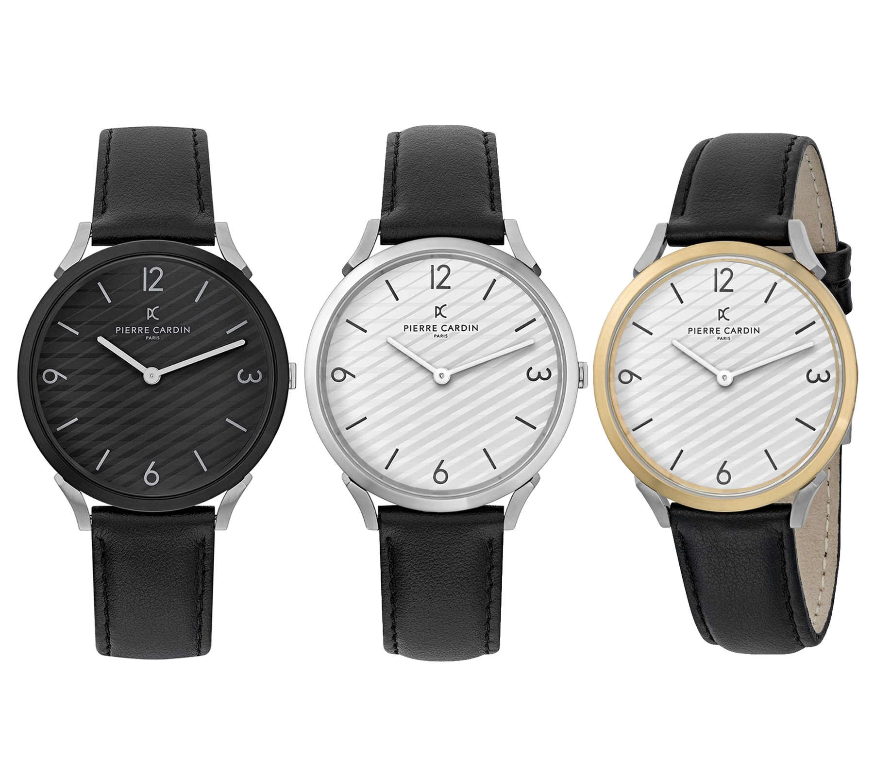 Pierre Cardin Herren Armband-Uhr in Geschenkbox analoge Quarz-Uhr mit Leder-Armband 3ATM 40mm oder 39mm Silber/Gold, Schwarz oder Silber/Schwarz