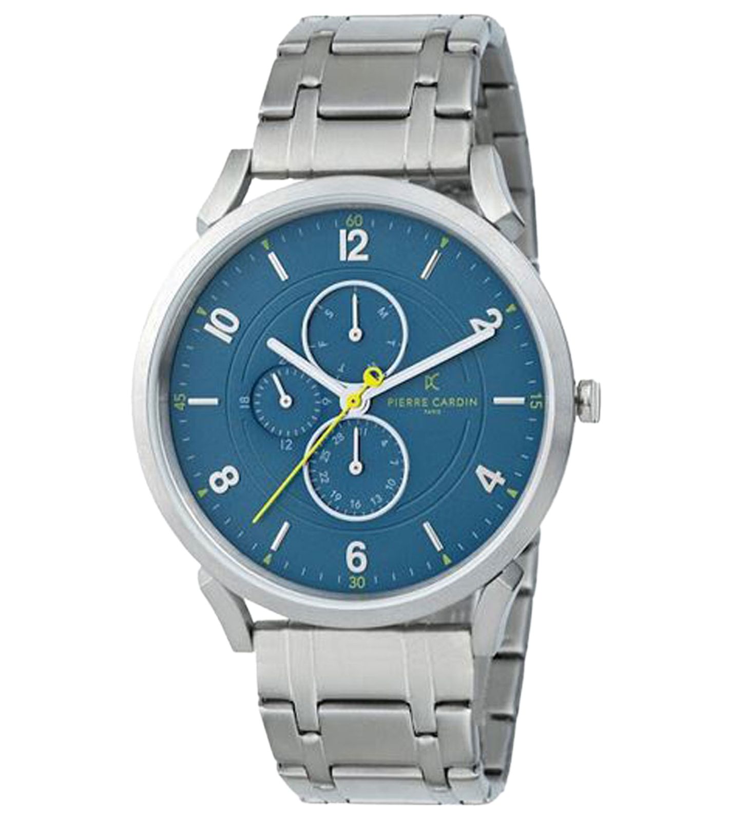 Pierre Cardin Herren Armband-Uhr mit Multi-Ziffernblatt analoge Quarz-Uhr mit Edelstahl-Armband 3ATM 44mm CPI.2056 Silber/Blau