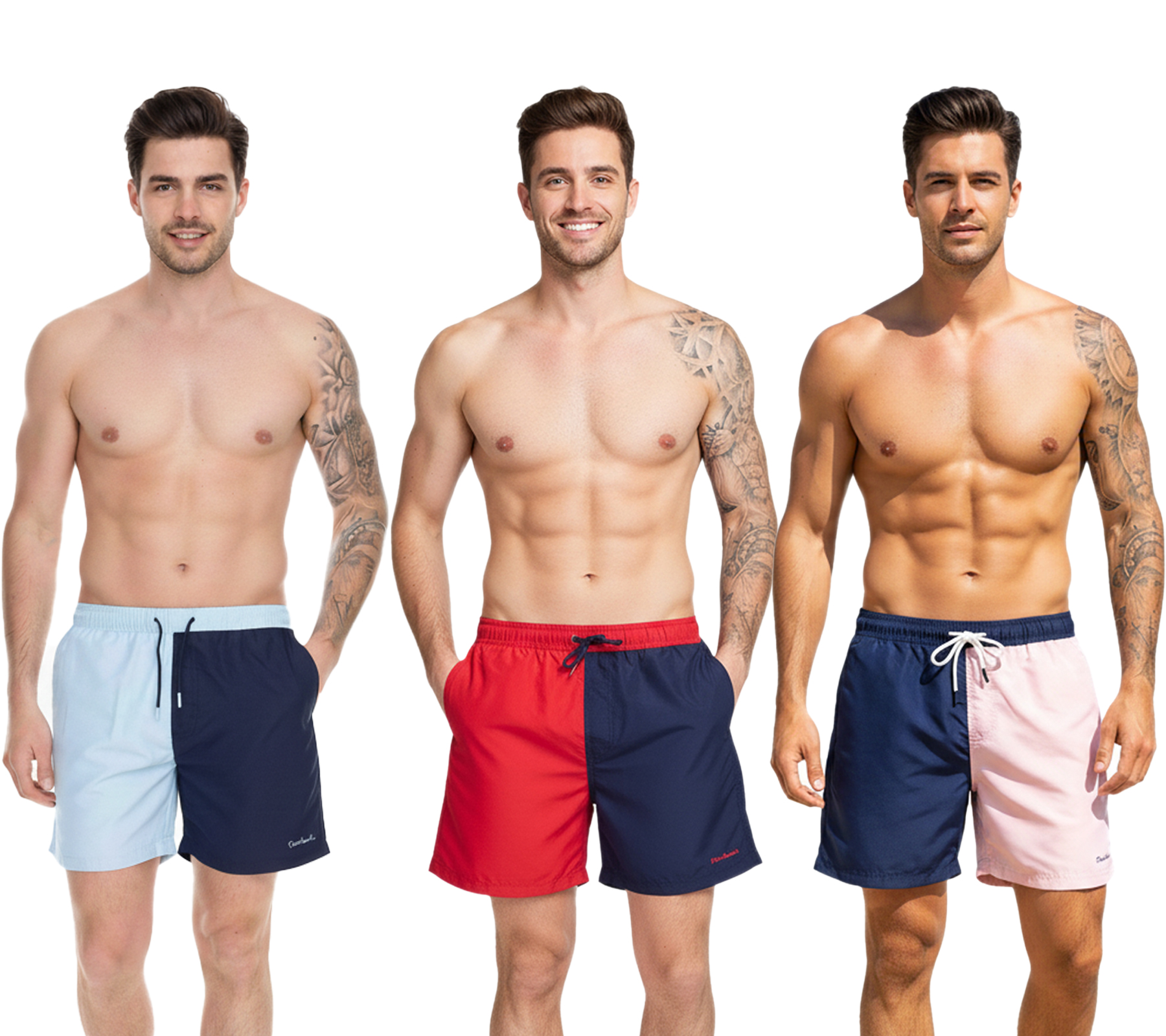 Pierre Cardin Herren Schwimm-Hose Badehose modische Schwimm-Shorts LA205027 Rot/Navy, Navy/Rosa oder Blau