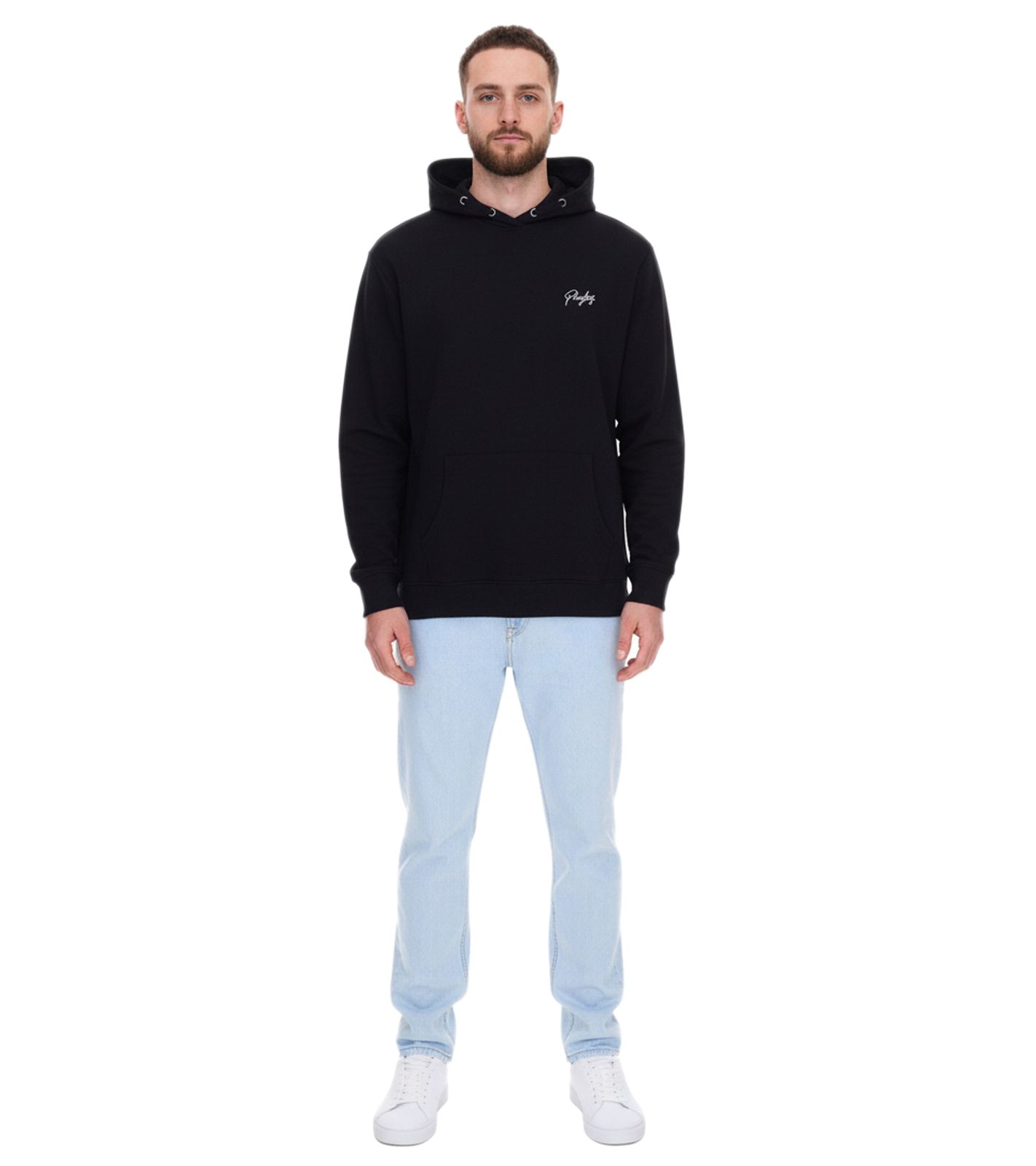 PLAYBOY Herren Baumwoll-Pullover Langarm-Shirt mit Kapuze Hoodie Schwarz