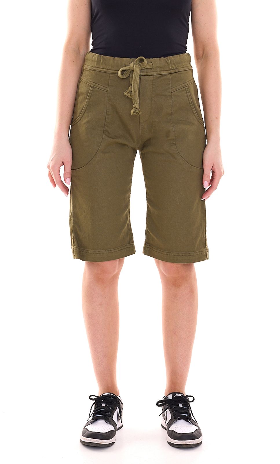 PLEASE Damen Stoff-Shorts kurze Hose mit Bindeband Bermuda 45331929 Khaki