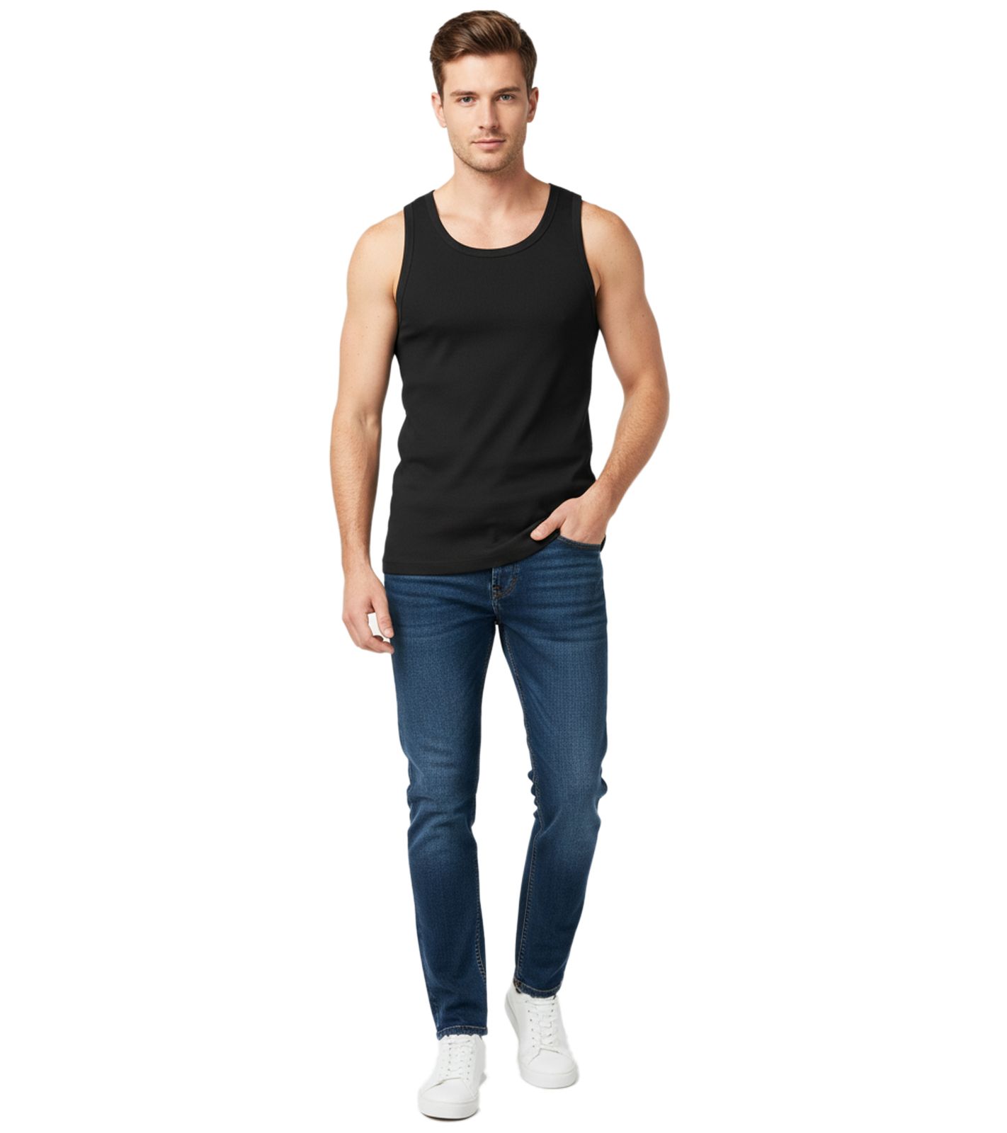 Prohibited Herren Tank Top Baumwoll-Shirt Basic-Top Rundhals-Top Achsel-Shirt Unterhemd PB1201 Schwarz
