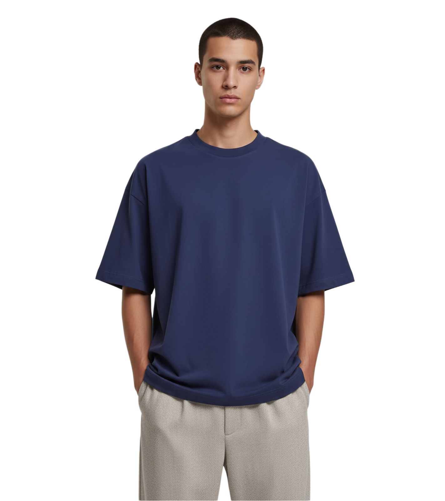 Prohibited Savile Row Team Herren T-Shirt Baumwoll-Shirt mit auffälligem Rückenprint Kurzarm-Shirt Oversized-Fit Navy