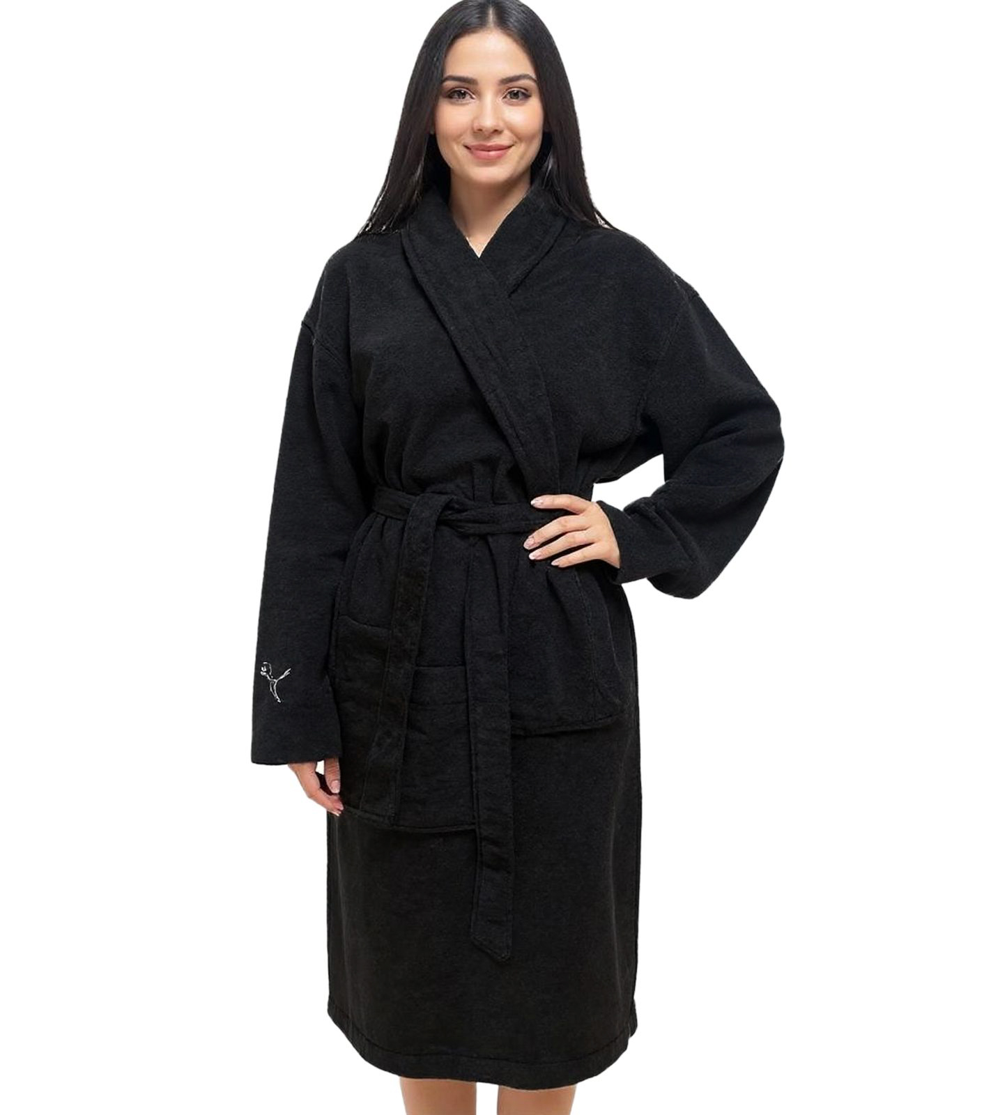 PUMA Damen Bademantel mit zwei offenen Seitentaschen 100% Baumwolle Morgen-Mantel 660008 03 Schwarz