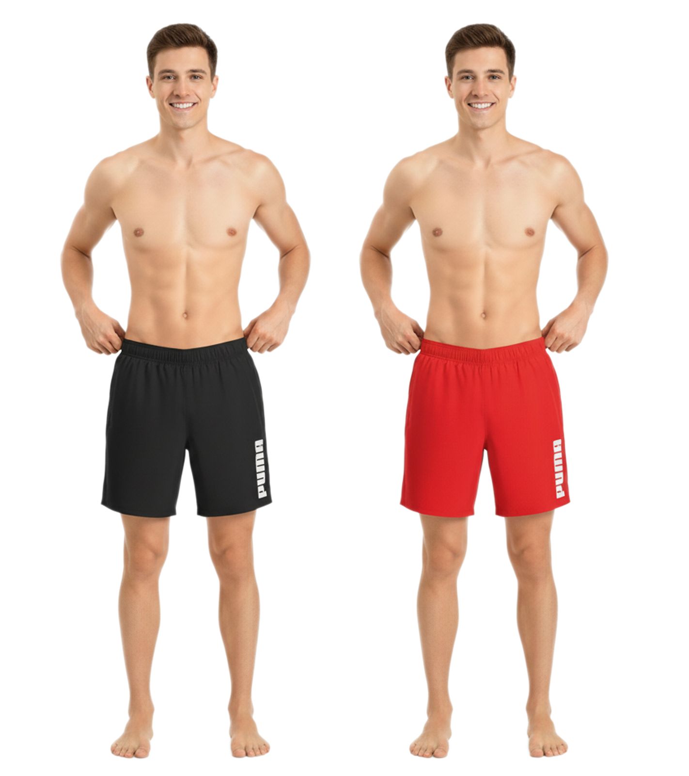 Puma Herren Bade-Shorts Sommer-Shorts mit Taschen stylische Schwimm-Hose Bademode Schwarz oder Rot