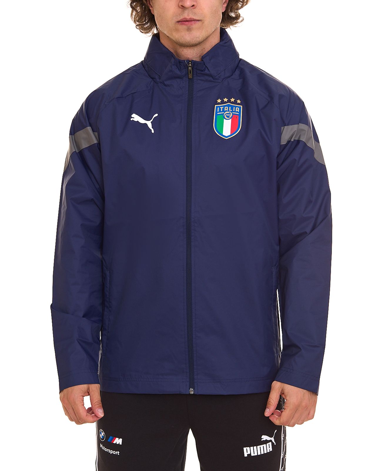 PUMA Italien 2022 Herren Trainingsjacke mit versteckter Kapuze All-Wetter-Jacke rainCELL 767068 04 Blau