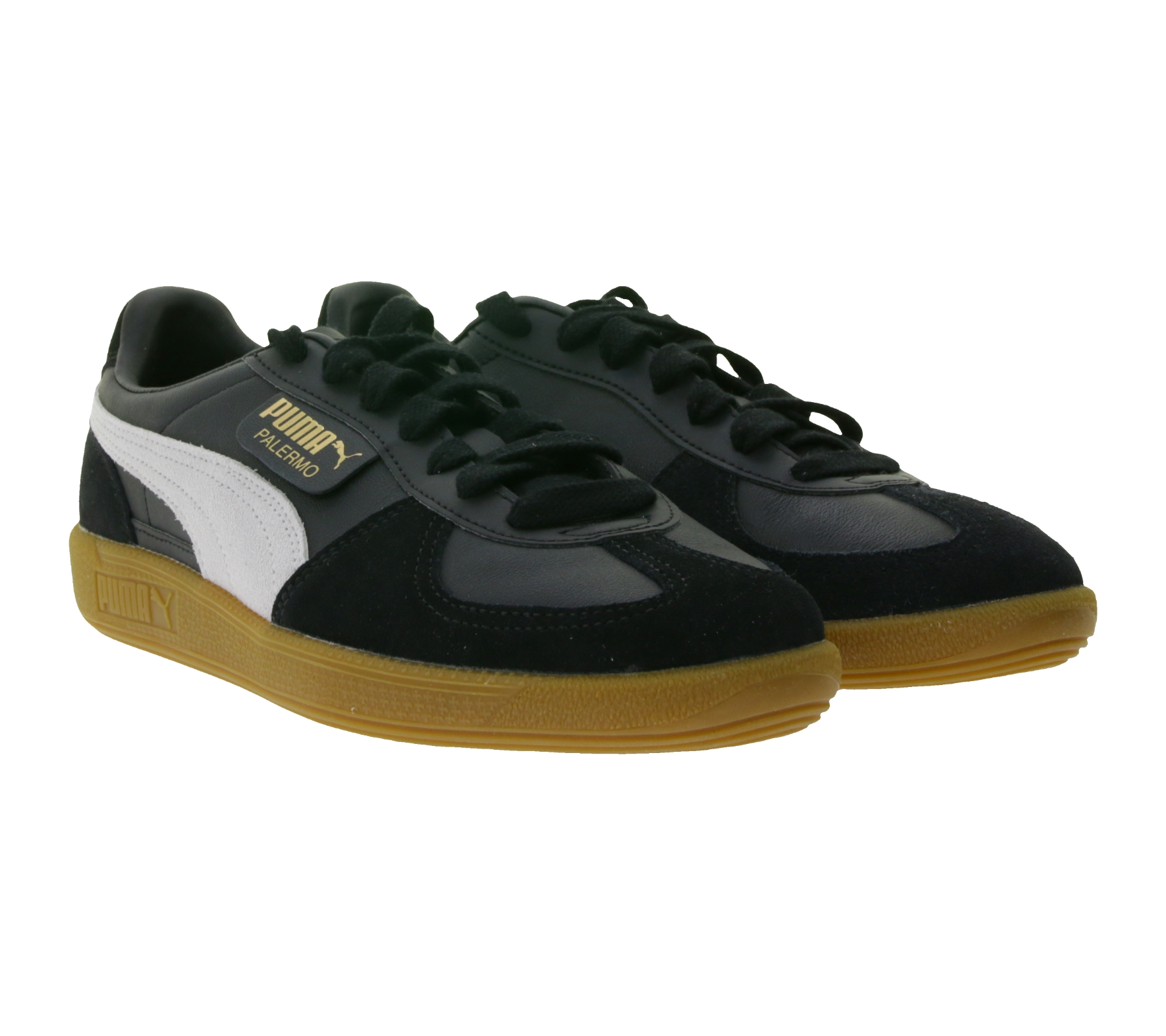 PUMA Palermo Sneaker mit Overlays aus Veloursleder Echtleder-Schuhe mit seitlichem Palermo-Label Schnür-Schuhe 396464 03 Schwarz/Grau/Weiß