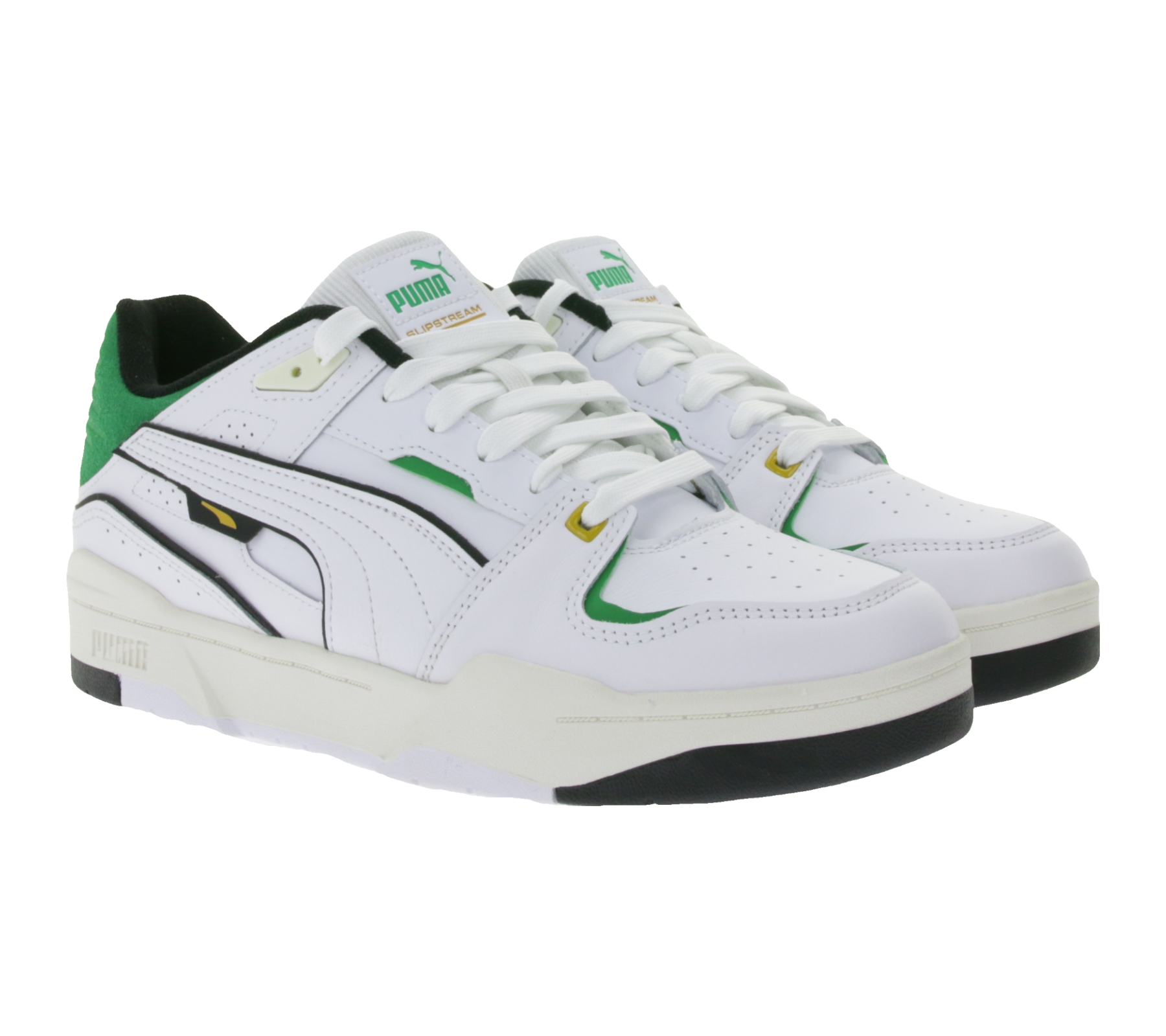 PUMA SLIPSTREAM Echtleder-Schuhe im Retro-Vibe Freizeit-Sneaker mit farbigen Akzenten Schnür-Schuhe 39326601 Weiß/Grün