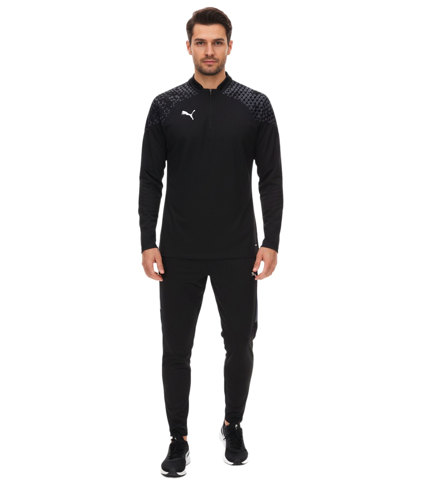 PUMA teamCup Herren Troyer-Pullover mit DryCell-Technologie Trainings-Shirt grafischem Design Sport-Shirt Fitness-Pullover Sport-Ausrüstung 657982 03 Schwarz
