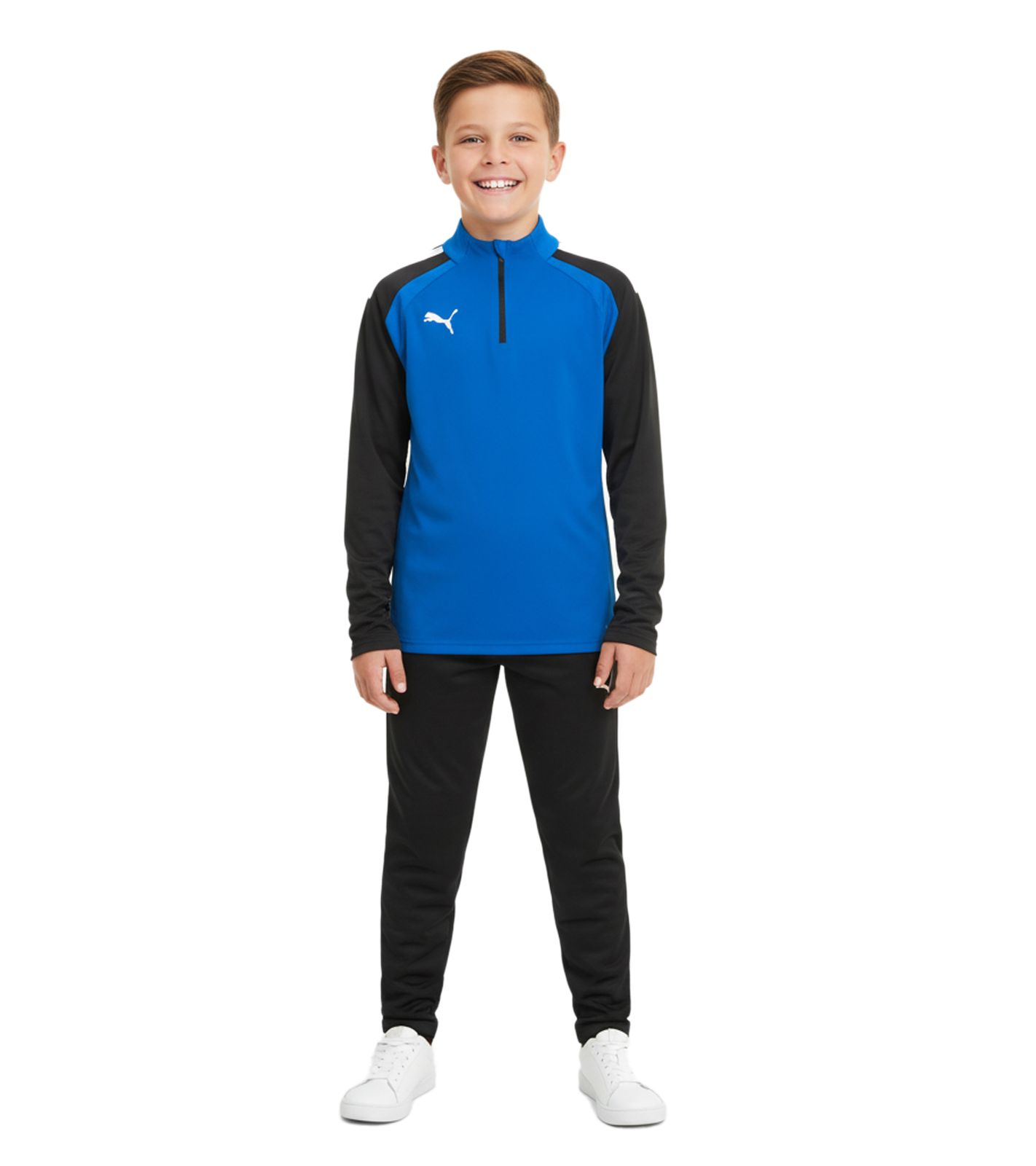 PUMA Teamliga 1/4 Zip Top Kinder Sweatshirt nachhaltiges Trainings-Shirt mit dryCELL Sport-Shirt 657237 02 Blau