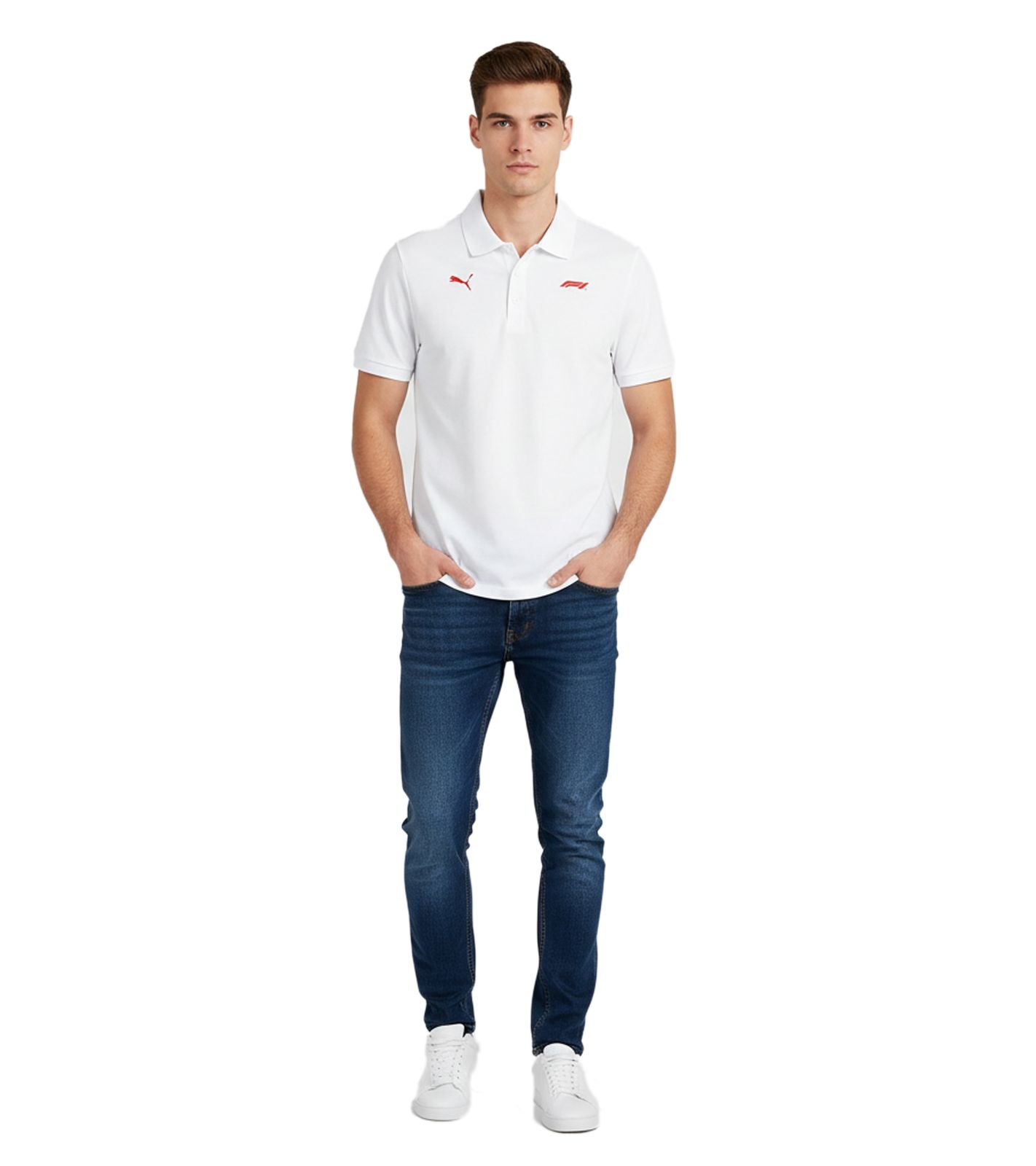 PUMA X F1 Herren Polo-Shirt Kurzarm-Shirt Baumwoll-Shirt mit Formel-1 Logo Motorsport-Shirt 701228330 002 Weiß