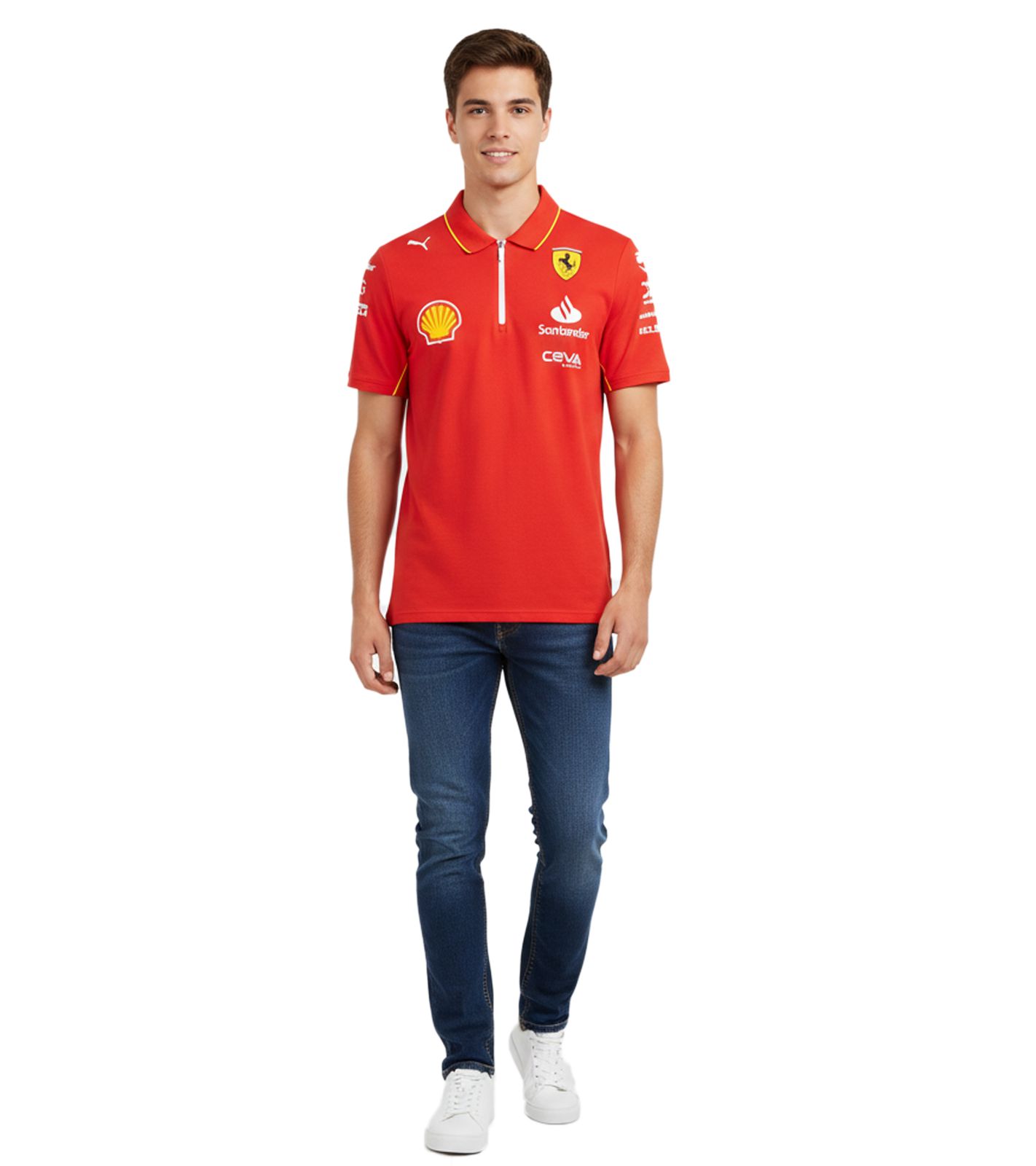 PUMA X Scuderia Ferrari F1 Herren Polo-Shirt Kurzarm-Shirt mit Team- und Sponsor-Logos Baumwoll-Shirt Motorsport-Shirt 701228000 001 Rot