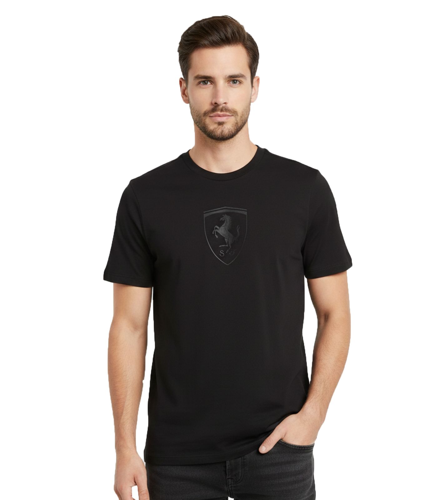 PUMA X Scuderia Ferrari Race Big Shield Herren Motorsport-T-Shirt mit Scuderia Ferrari Logo Baumwoll-Shirt 623806 01 Schwarz