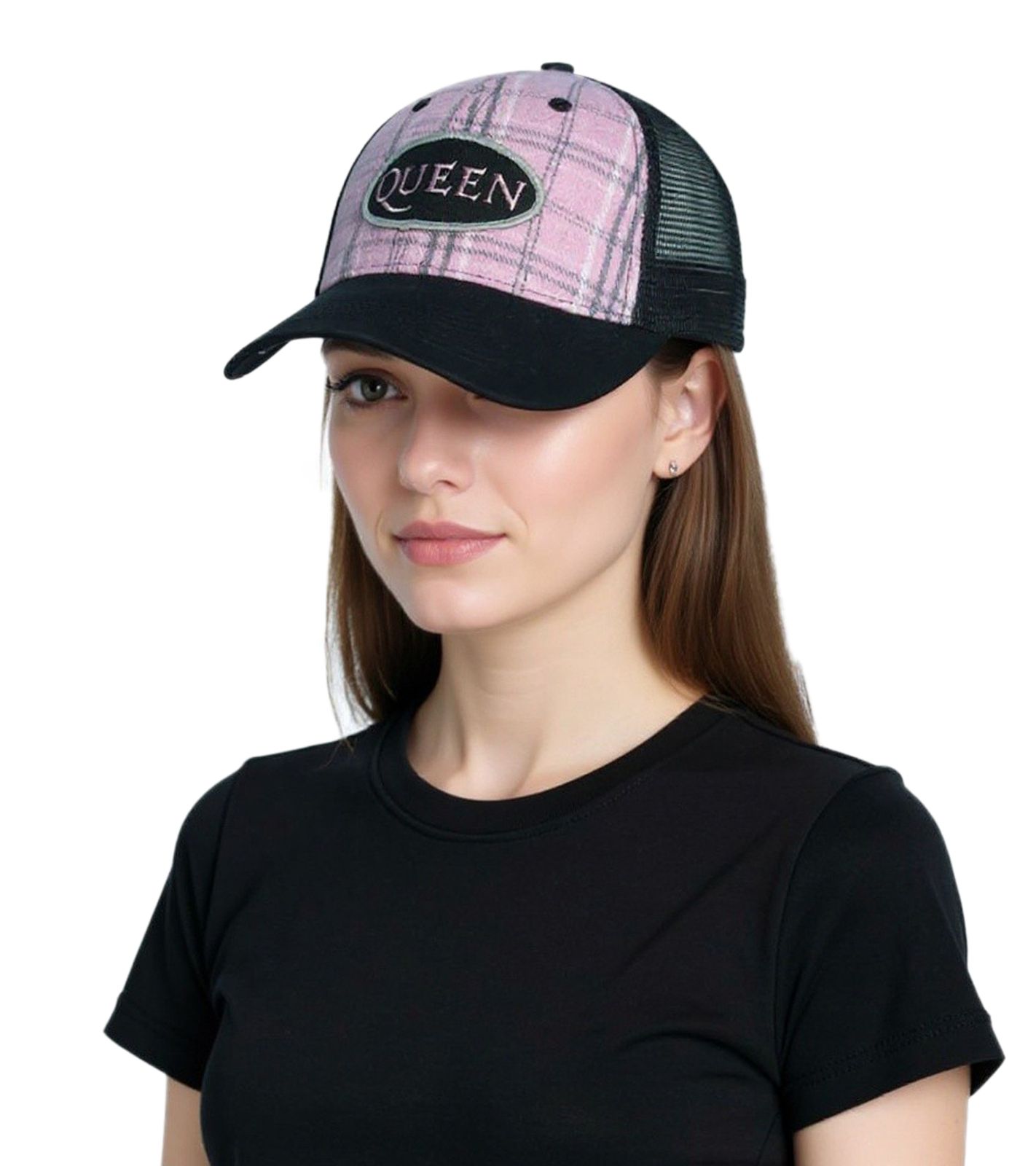 Queen Rock-Band Baseball-Cap Baumwoll-Cap mit „Queen“ Stickerei Trucker-Cap TC105953QUN Schwarz/Rosa
