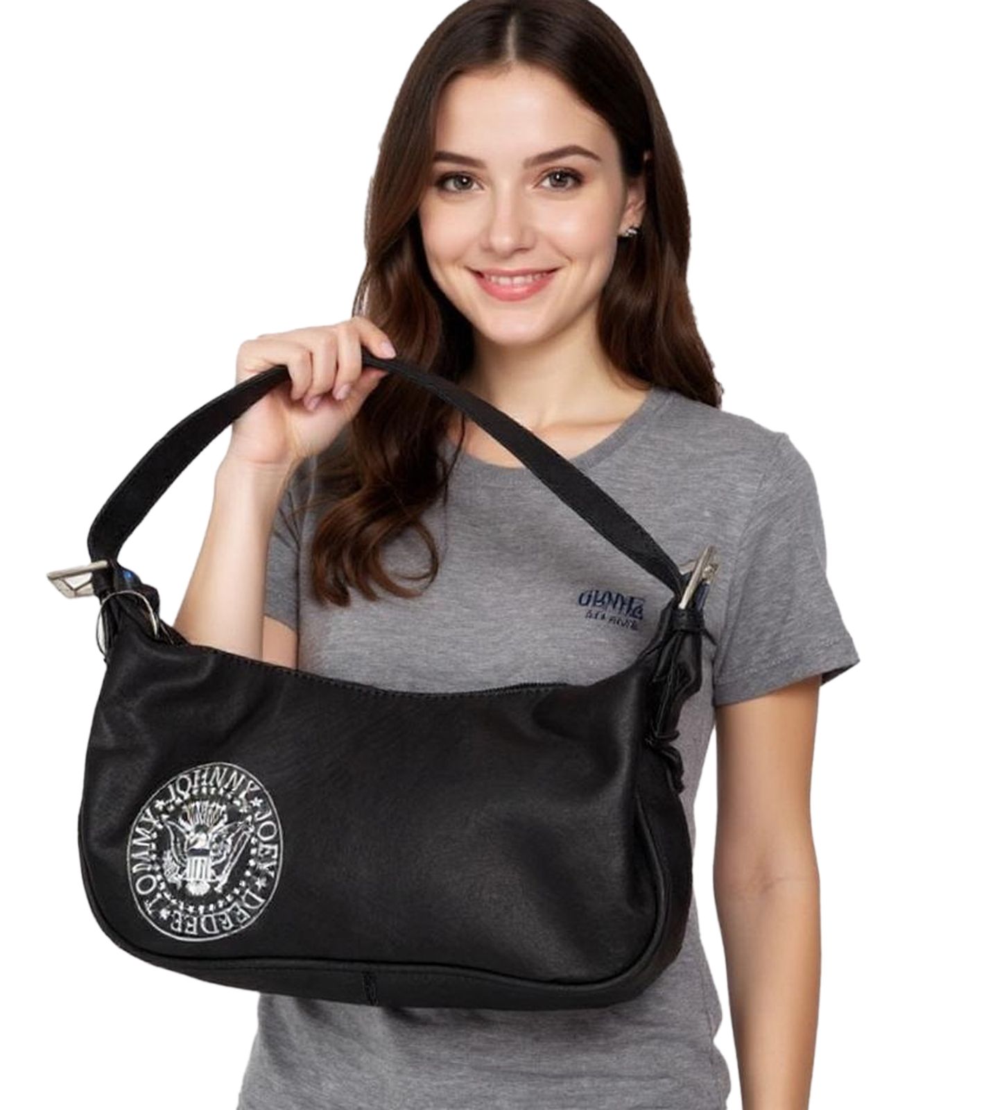 RAMONES Punkrock-Band Schulter-Tasche Damen Handtasche mit breitem Riemen LM108440RAM0 Schwarz/Grau