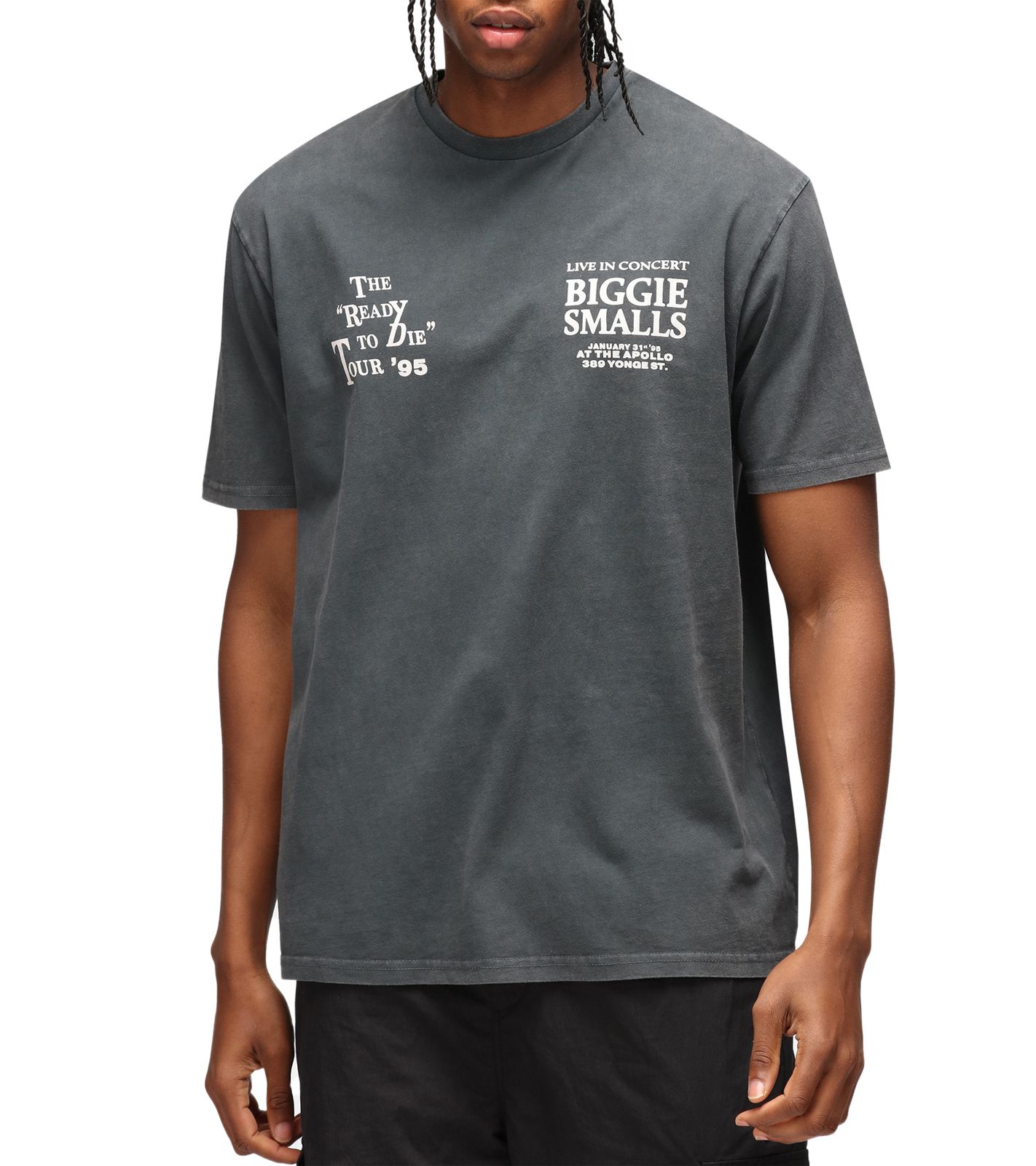 RE:COVERED X Biggie Smalls Herren Baumwoll-Shirt mit 1995 Ready to die tour 1995 Konzert Werbung T-Shirt Alltags-Shirt Kurzarm-Shirt MMLVN221 Grau