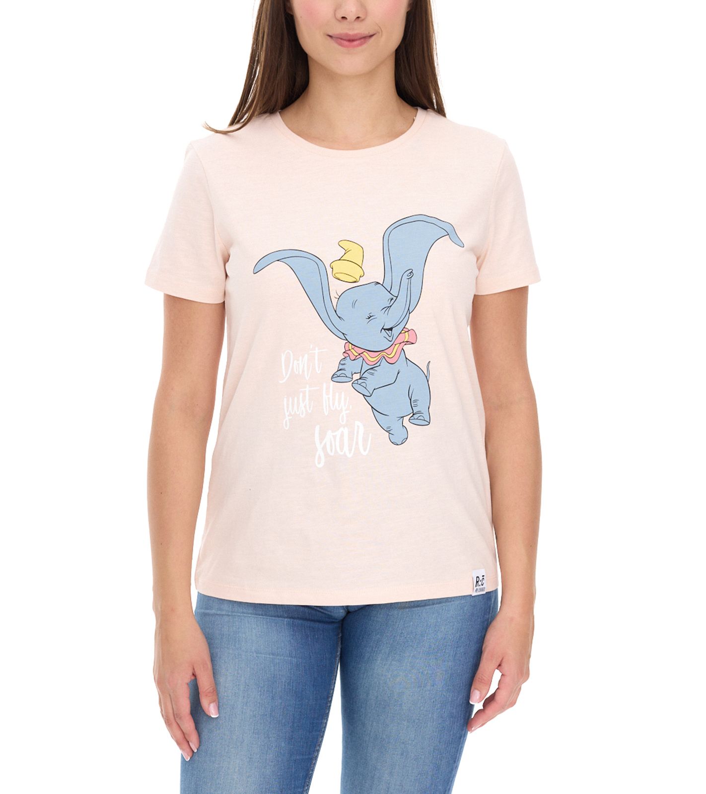 RE:COVERED X Disney Damen T-Shirt mit Dumbo Print Baumwoll-Shirt Rundhals-Shirt RCDIF2069 Rosa