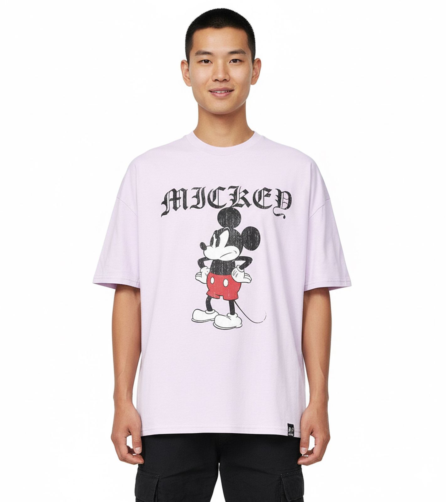 RE:COVERED X Disney Herren T-Shirt mit Grumpy Mickey Mouse Print Baumwoll-Shirt Rundhals-Shirt MMDIS2689 Violett