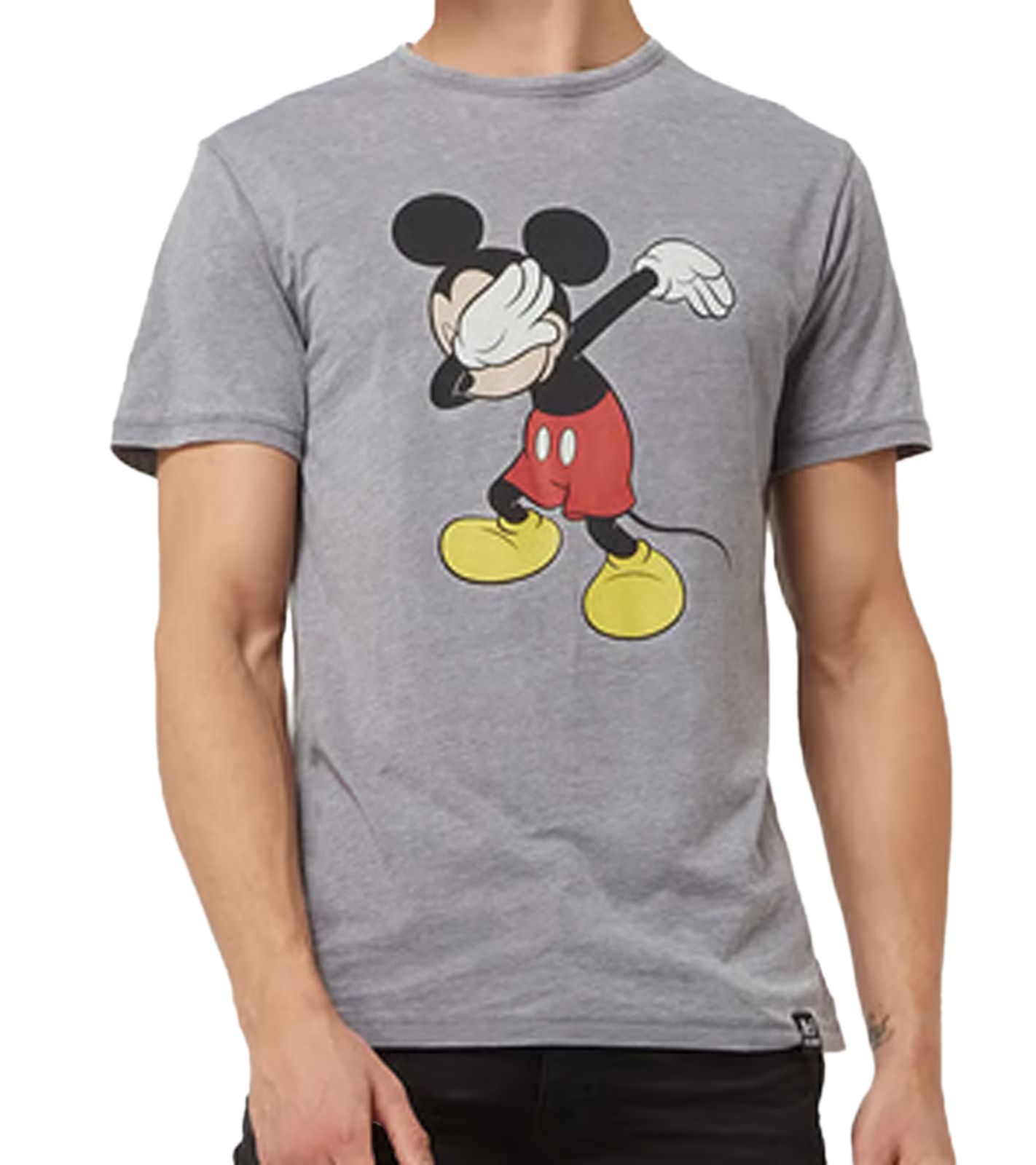 RE:COVERED X Disney Herren T-Shirt mit Mickey Mouse Print Baumwoll-Shirt Rundhals-Shirt PCDIS1149 Grau