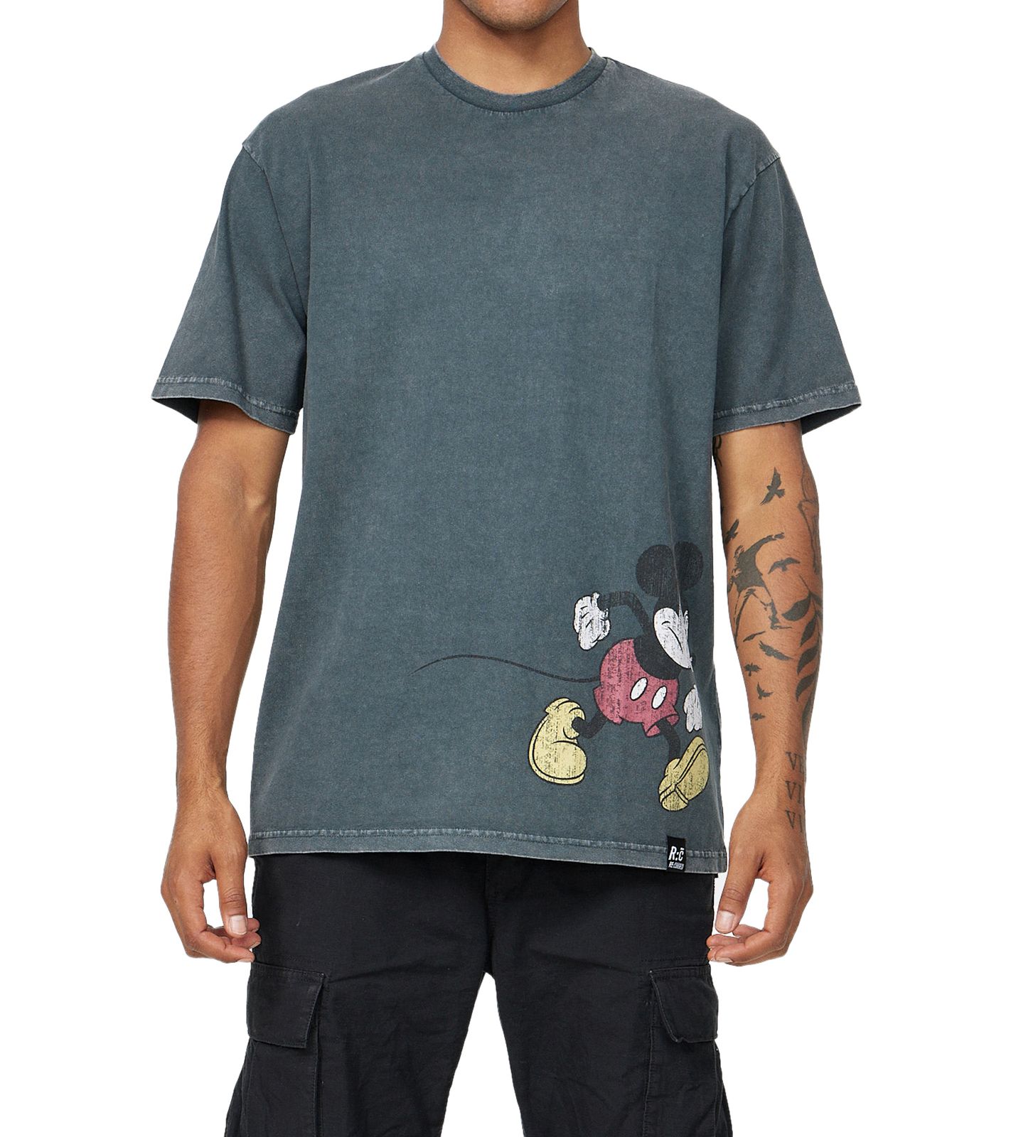 RE:COVERED X Disney Marching Mickey Relaxed Herren T-Shirt mit Mickey-Marching-Print Baumwoll-Shirt MMDIS2685 Grau