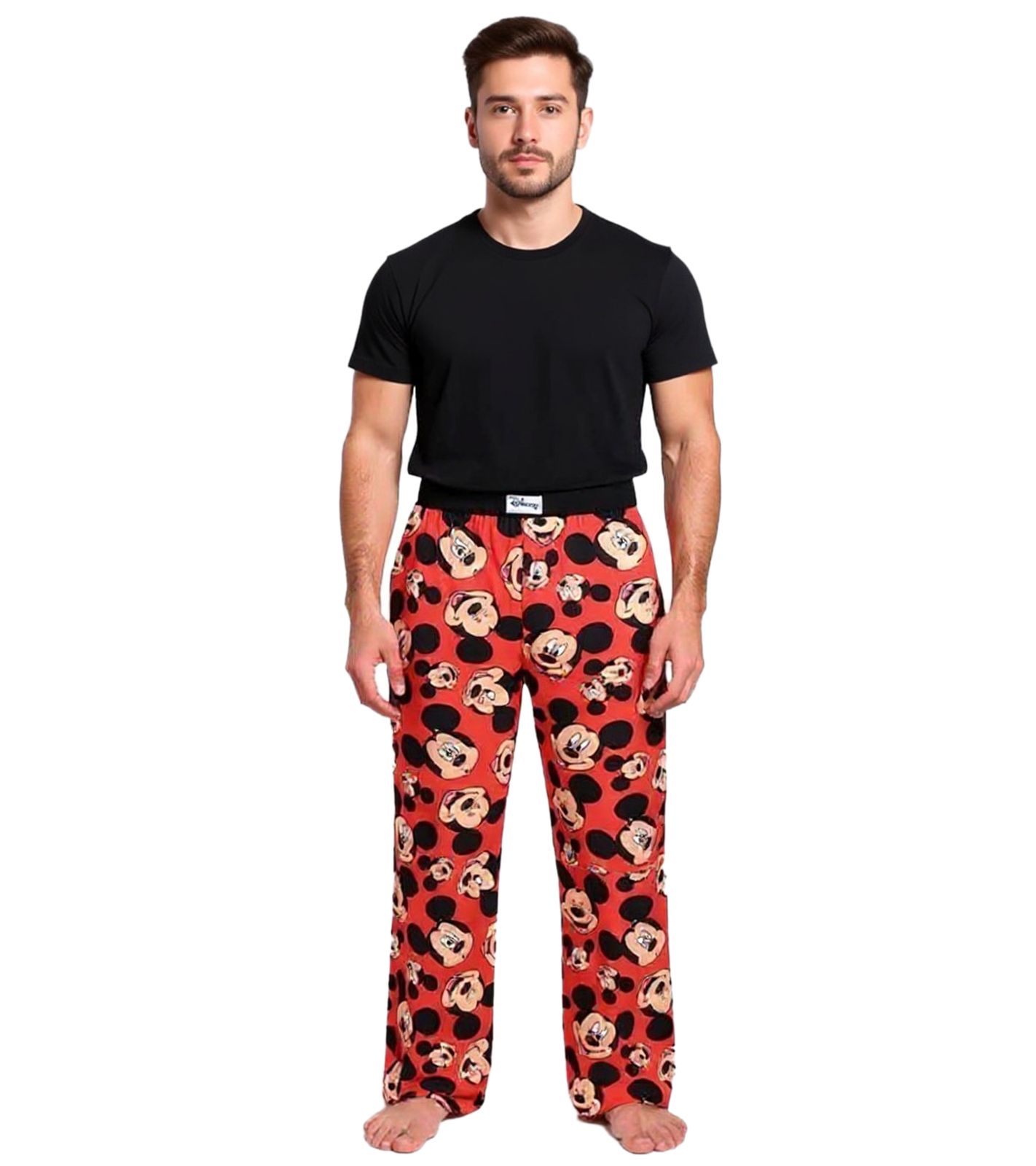 RE:COVERED X Disney Mickey Mouse Loungepants Herren Schlafanzug-Hose mit Mickey Mouse Print Baumwolle Pyjama-Hose RCDIF2103 Rot