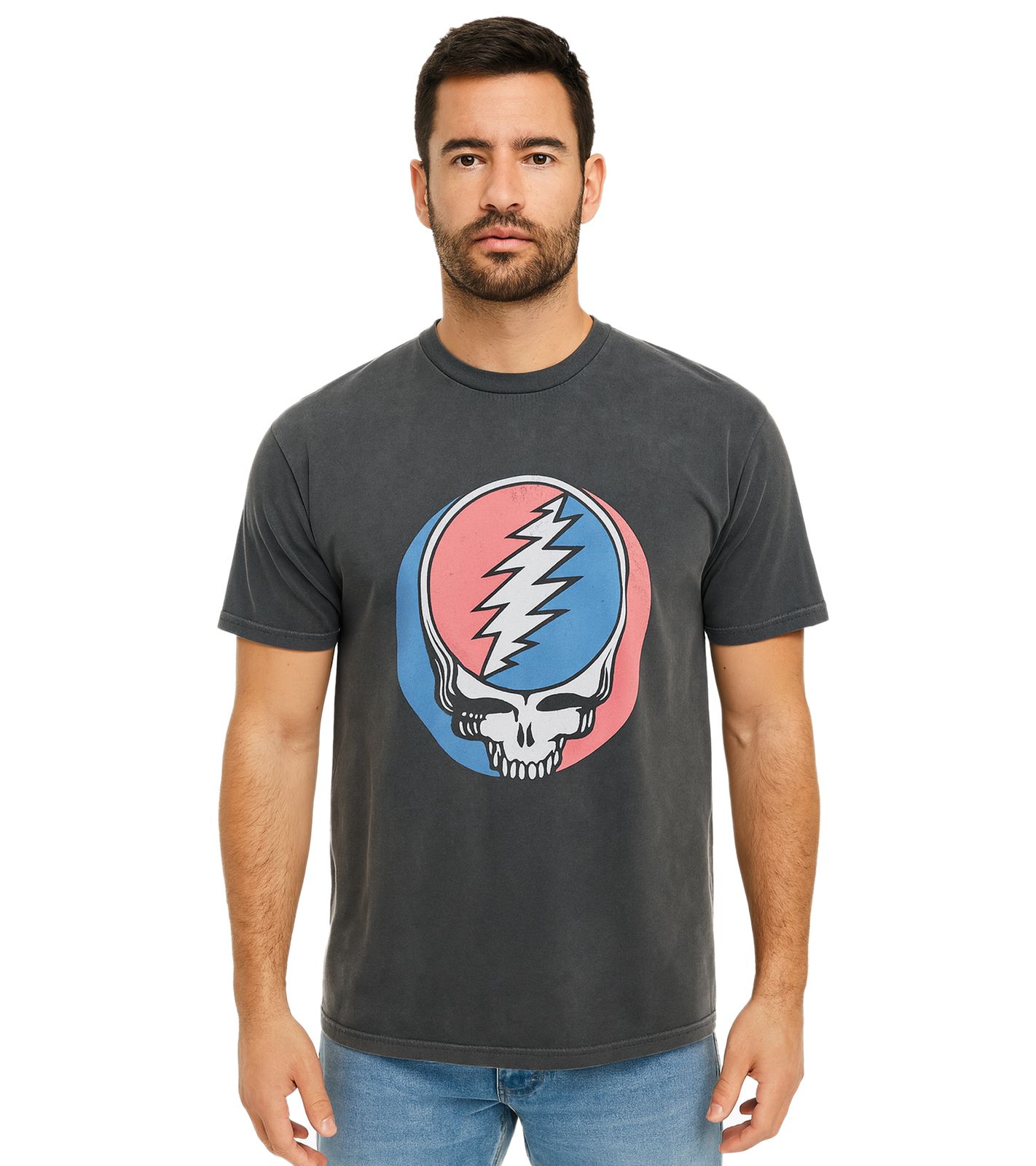 RE:COVERED X Grateful Dead Herren T-Shirt mit großem Bandlogo Baumwoll-Shirt Kurzarm-Shirt RCWBROS169 Grau