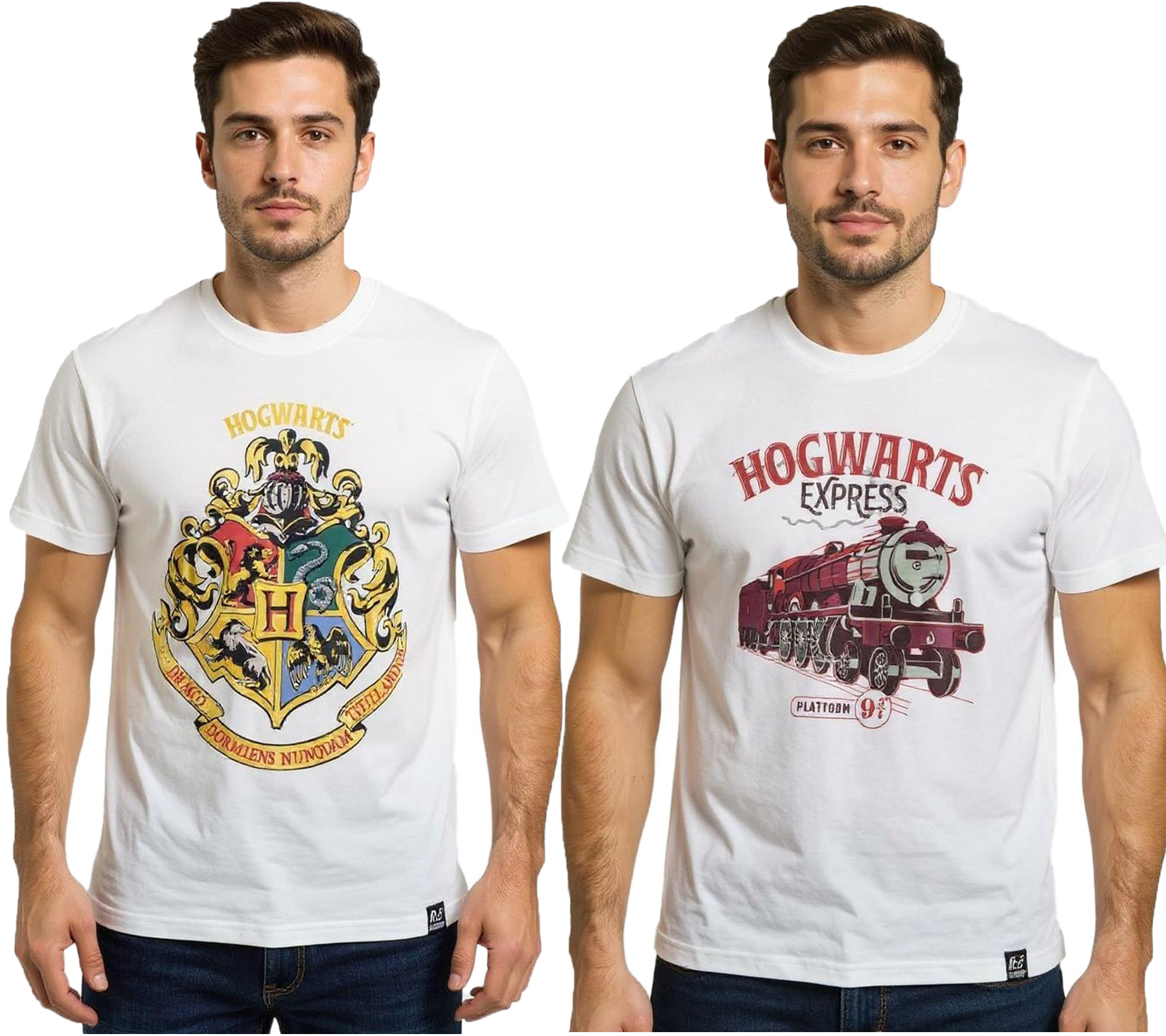RE:COVERED X Harry Potter Herren T-Shirt Hogwarts House oder Hogwarts Express Baumwoll-Shirt Weiß