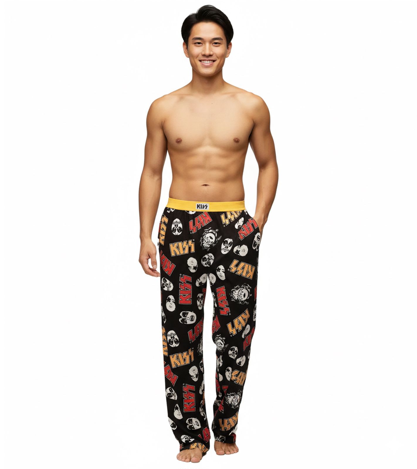 RE:COVERED X KISS Loungepants Herren Schlafanzug-Hose mit KISS-Logo Pyjama-Hose Baumwoll-Hose RCEPIC347 Schwarz