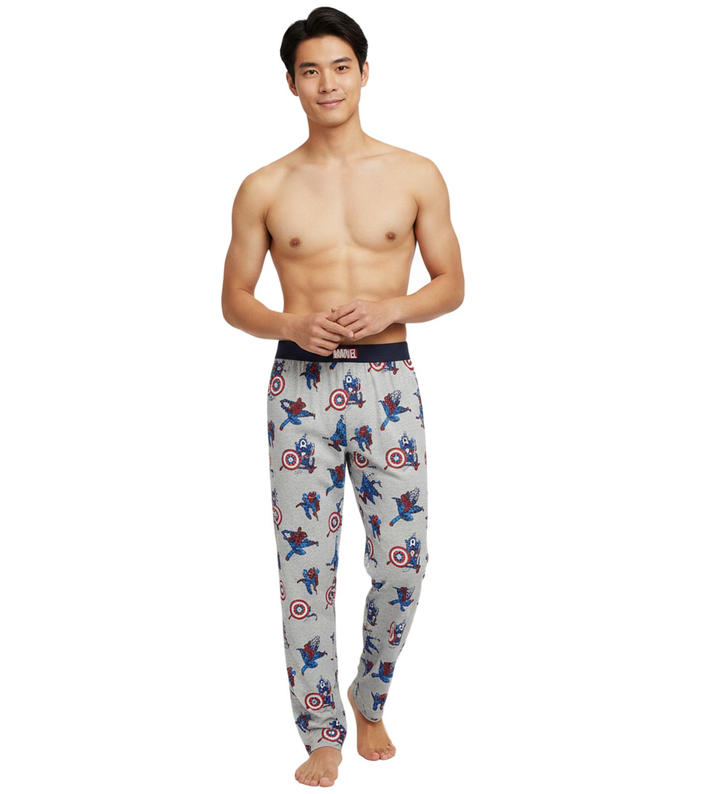 RE:COVERED X MARVEL Comics Hero Loungepants Herren Schlafanzug-Hose mit Marvel-Figuren-Print Baumwolle Pyjama-Hose PCMARV500 Grau