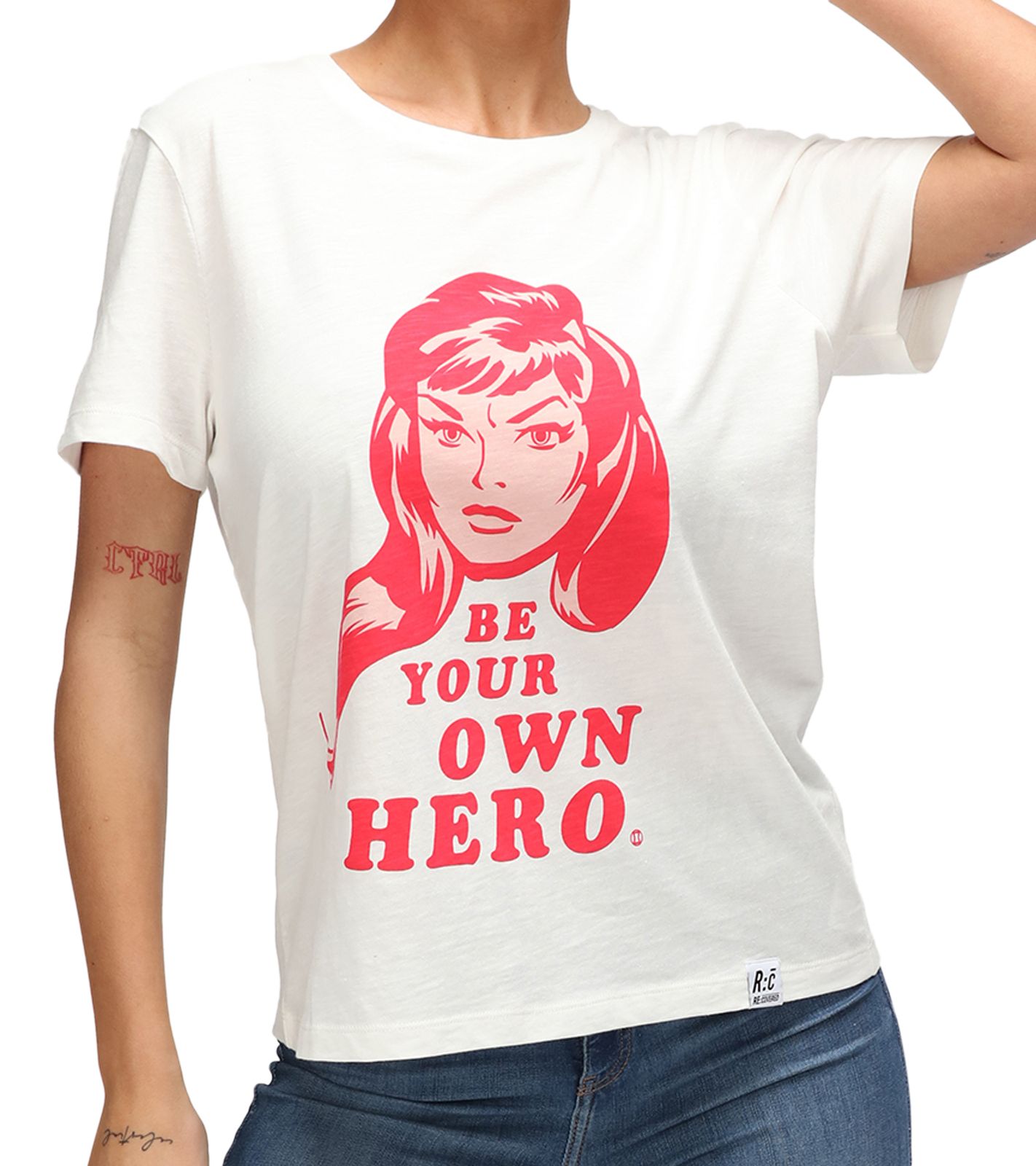 RE:COVERED X MARVEL Damen T-Shirt mit "Black Widow"-Print Baumwoll-Shirt Kurzarm-Shirt RCDIF2074 Ecru-Weiß