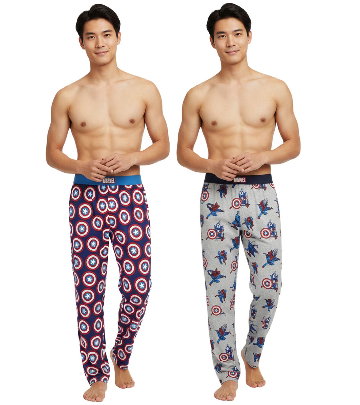 RE:COVERED X MARVEL Loungepants Herren Schlafanzug-Hose Pyjama-Hose mit Captain America oder Marvel-Figuren PCMARV50 Blau/Rot oder Grau