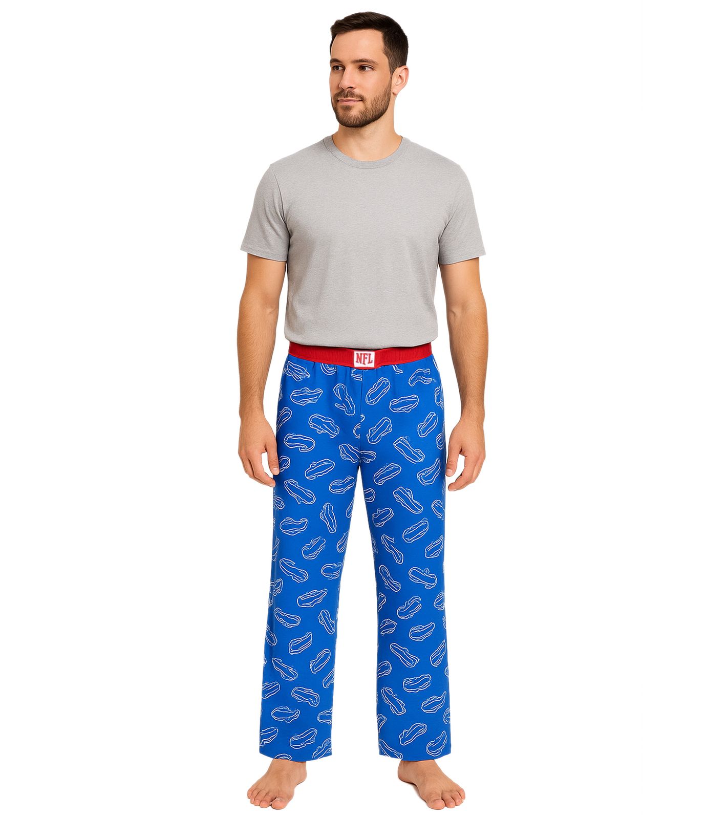 RE:COVERED X NFL Buffalo Bills Loungepants Herren Schlafanzug-Hose mit Team-Logo Baumwolle Pyjama-Hose RCNFL1397 Blau