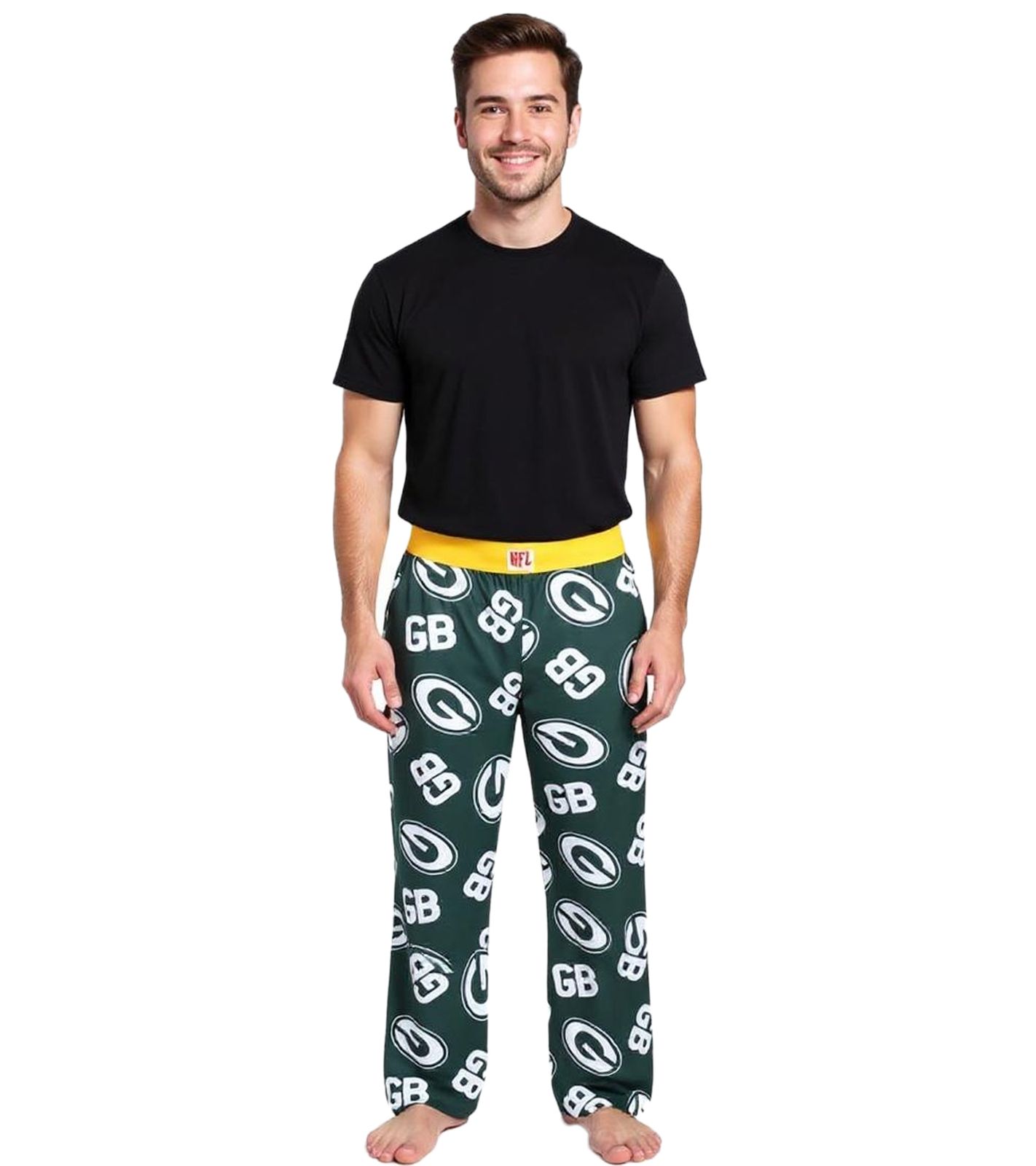 RE:COVERED X NFL Green Bay Packers Loungepants Herren Schlafanzug-Hose mit Team-Logo Baumwolle Pyjama-Hose RCNFL1398 Grün