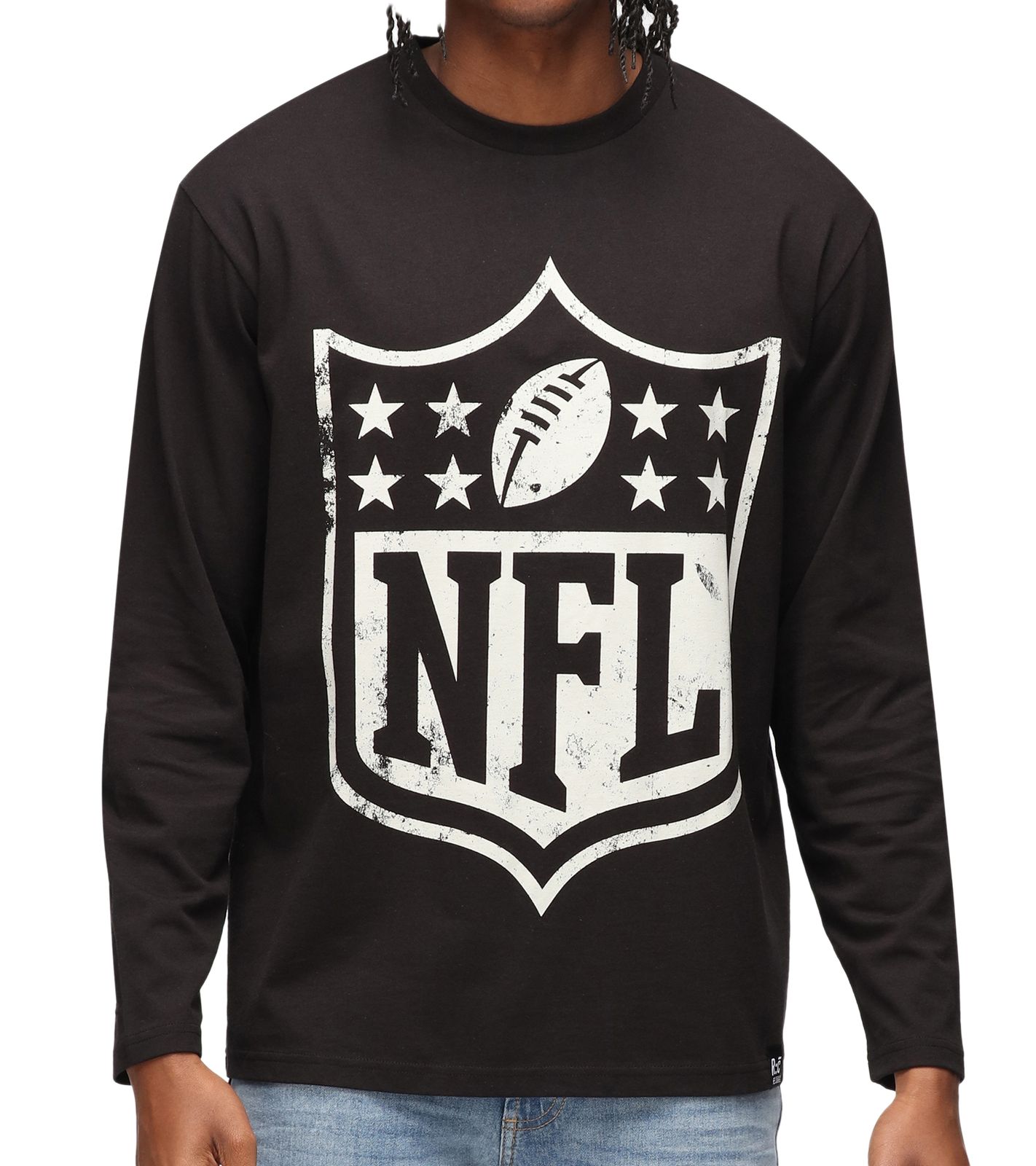 RE:COVERED X NFL Herren Rundhals-Pullover mit großem NFL Logo Fan-Sweater Baumwolle MMNFL1192 Schwarz
