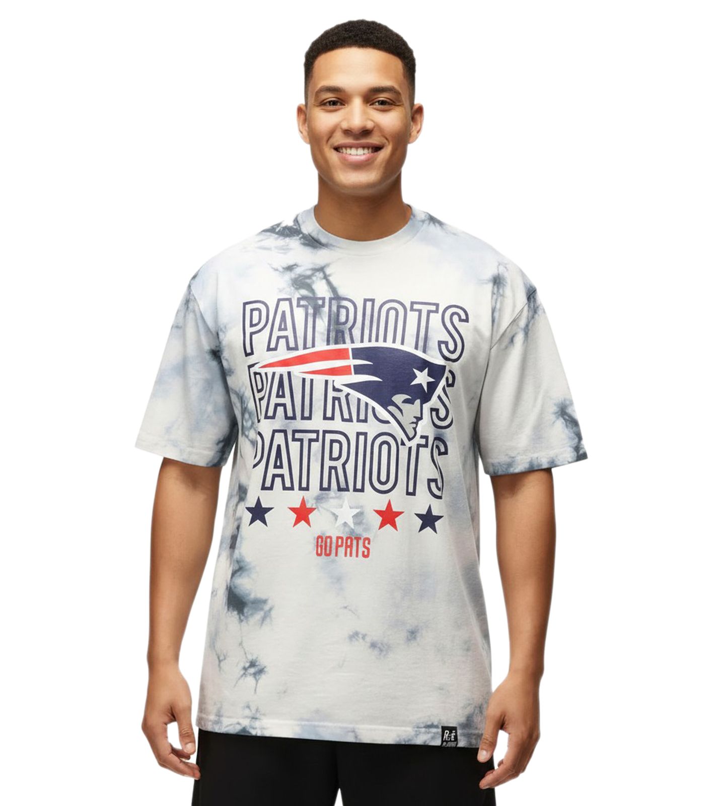 RE:COVERED X NFL Herren T-Shirt mit New England Patriots Print Baumwoll-Shirt Rundhals-Shirt RCNFL1382 Blau